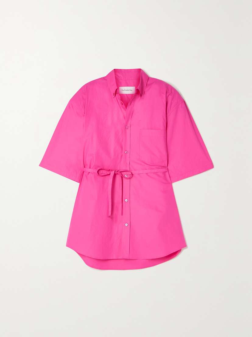 The Frankie Shop Udine Oversized Belted Cotton-poplin Shirt