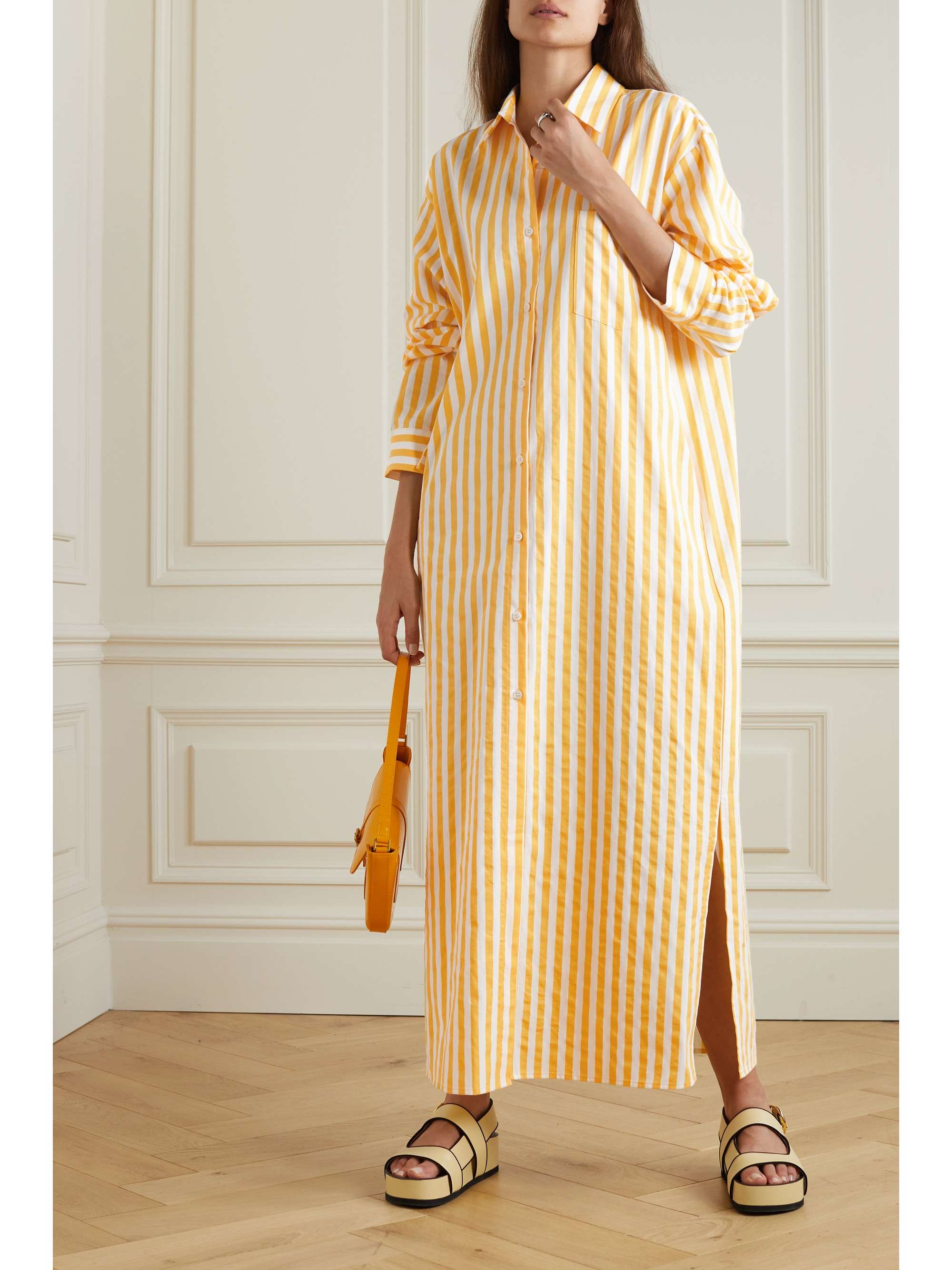 Jaune Robe-chemise midi en popeline de coton à rayures Cala | FRANKIE SHOP | NET-A-PORTER