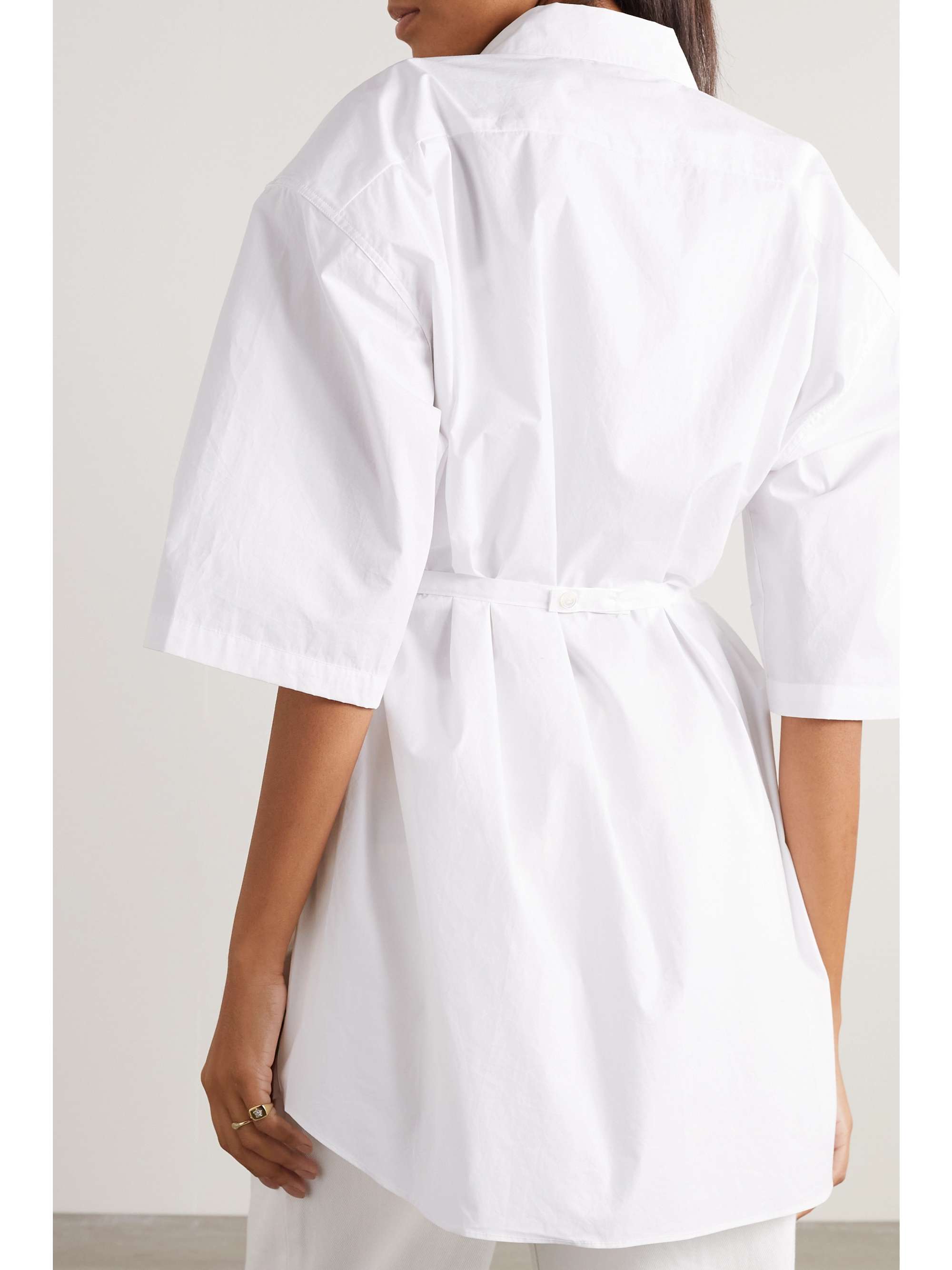 White Udine oversized belted cotton-poplin shirt | FRANKIE SHOP | NET-A ...