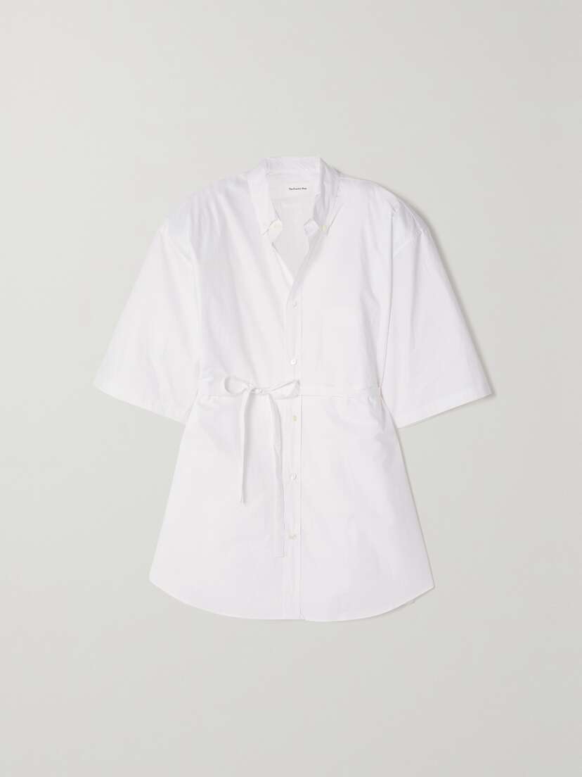 The Frankie Shop Udine Oversized Belted Cotton-poplin Shirt