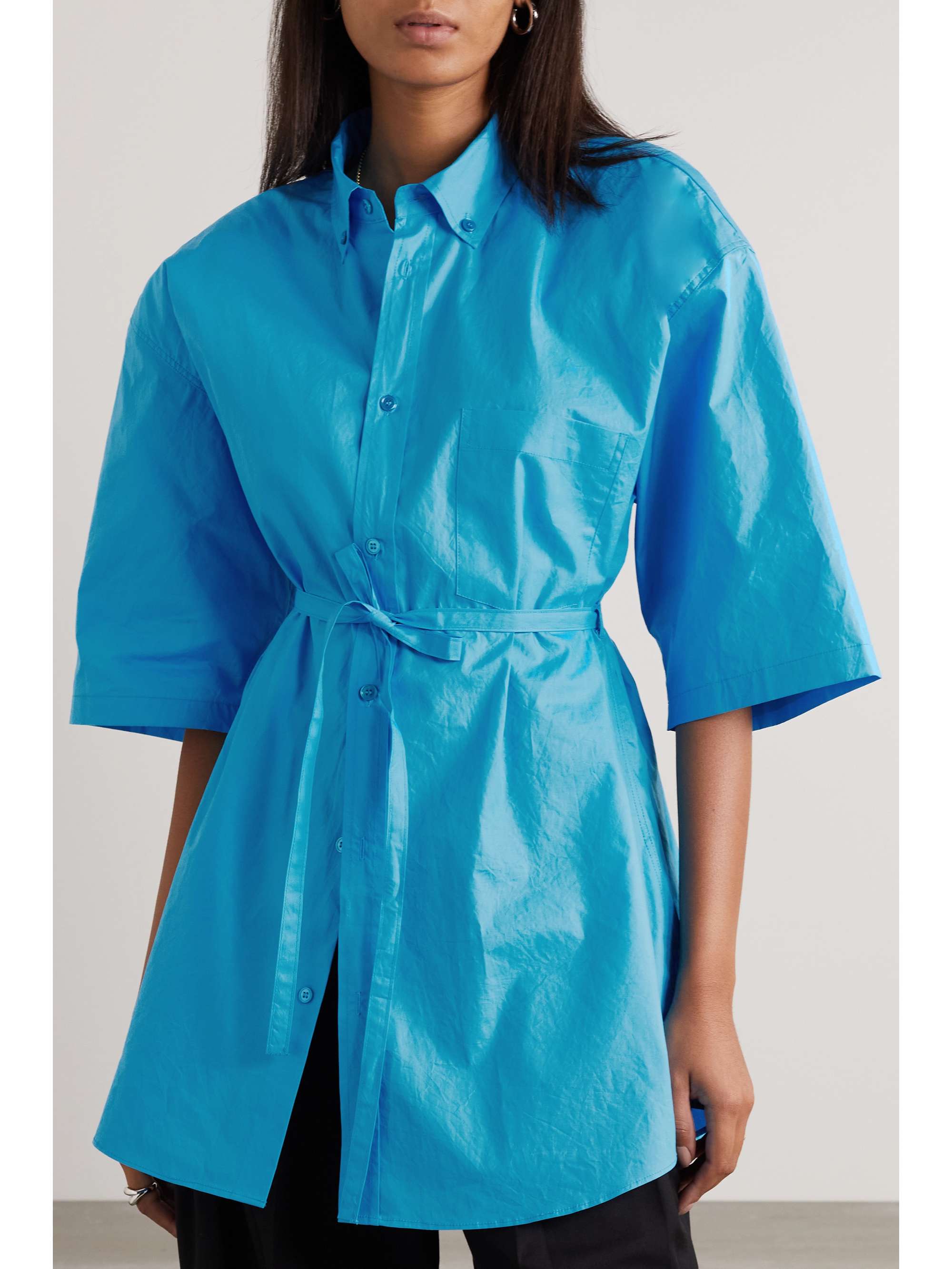 THE FRANKIE SHOP Udine oversized belted cotton-poplin shirt