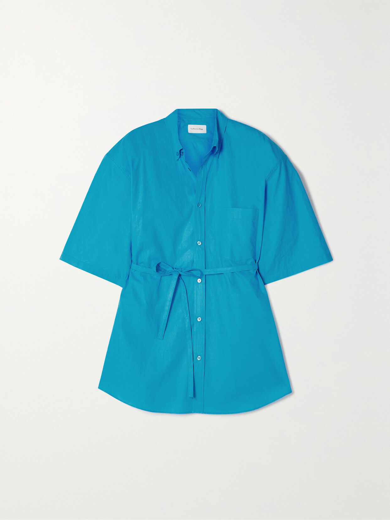 The Frankie Shop Udine Oversized Belted Cotton-poplin Shirt - Blue