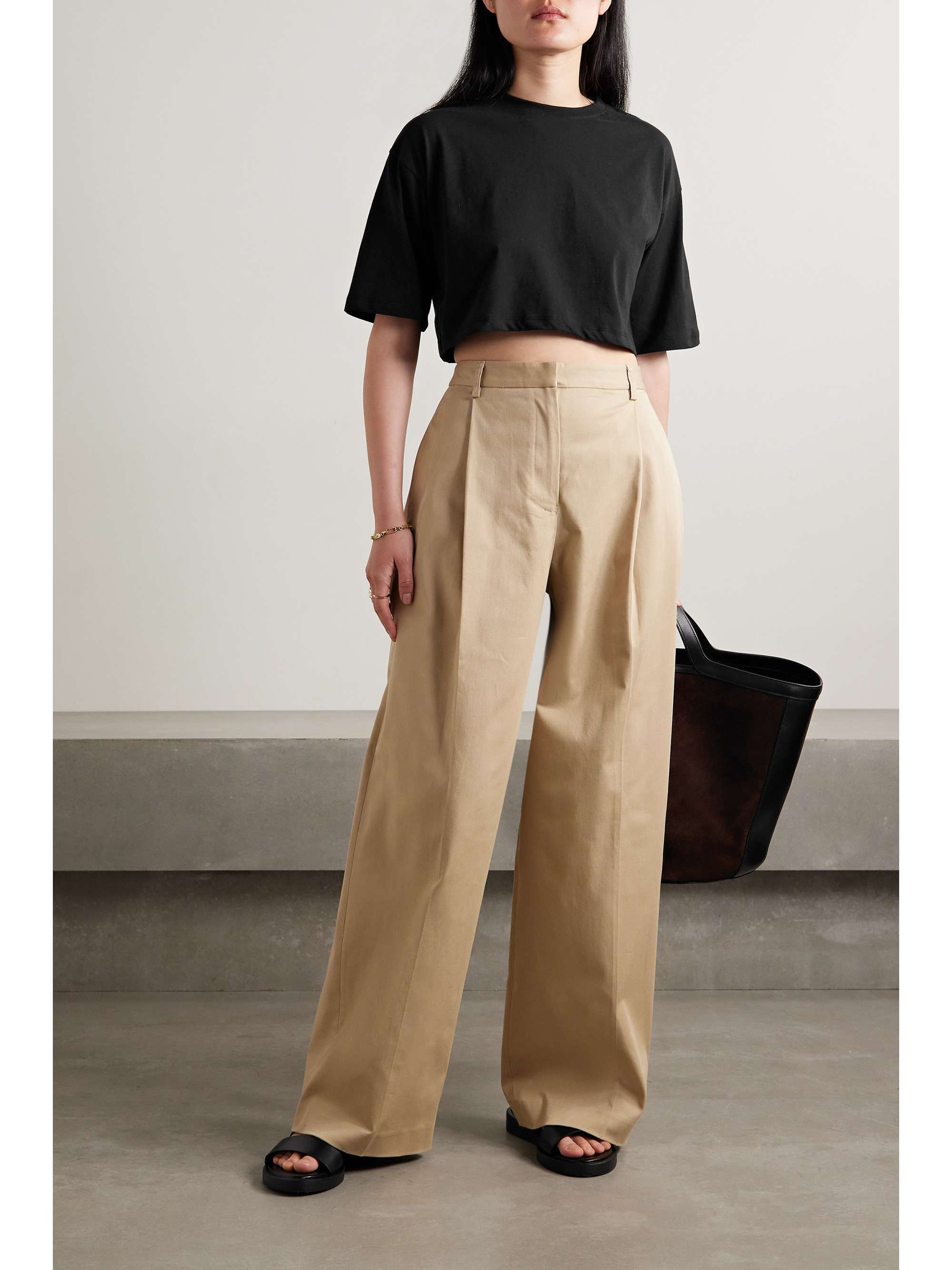 Black Karina cropped cotton-jersey T 