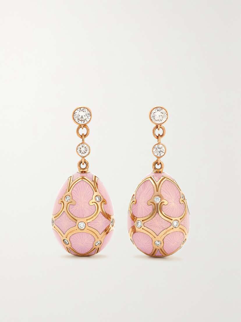Fabergé Heritage 18-karat Rose Gold, Enamel And Diamond Earrings