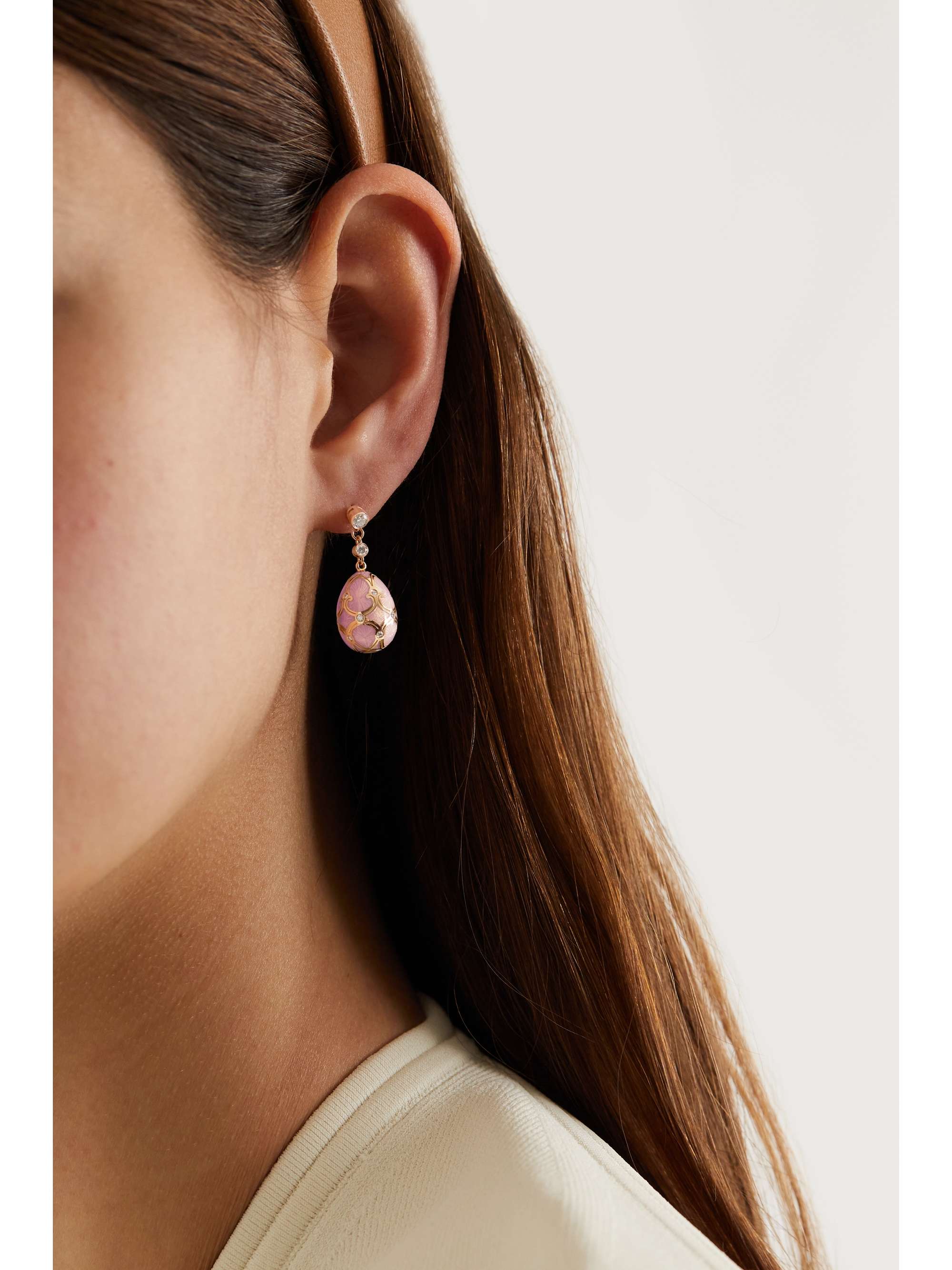FABERGÉ Heritage 18-karat rose gold, enamel and diamond earrings