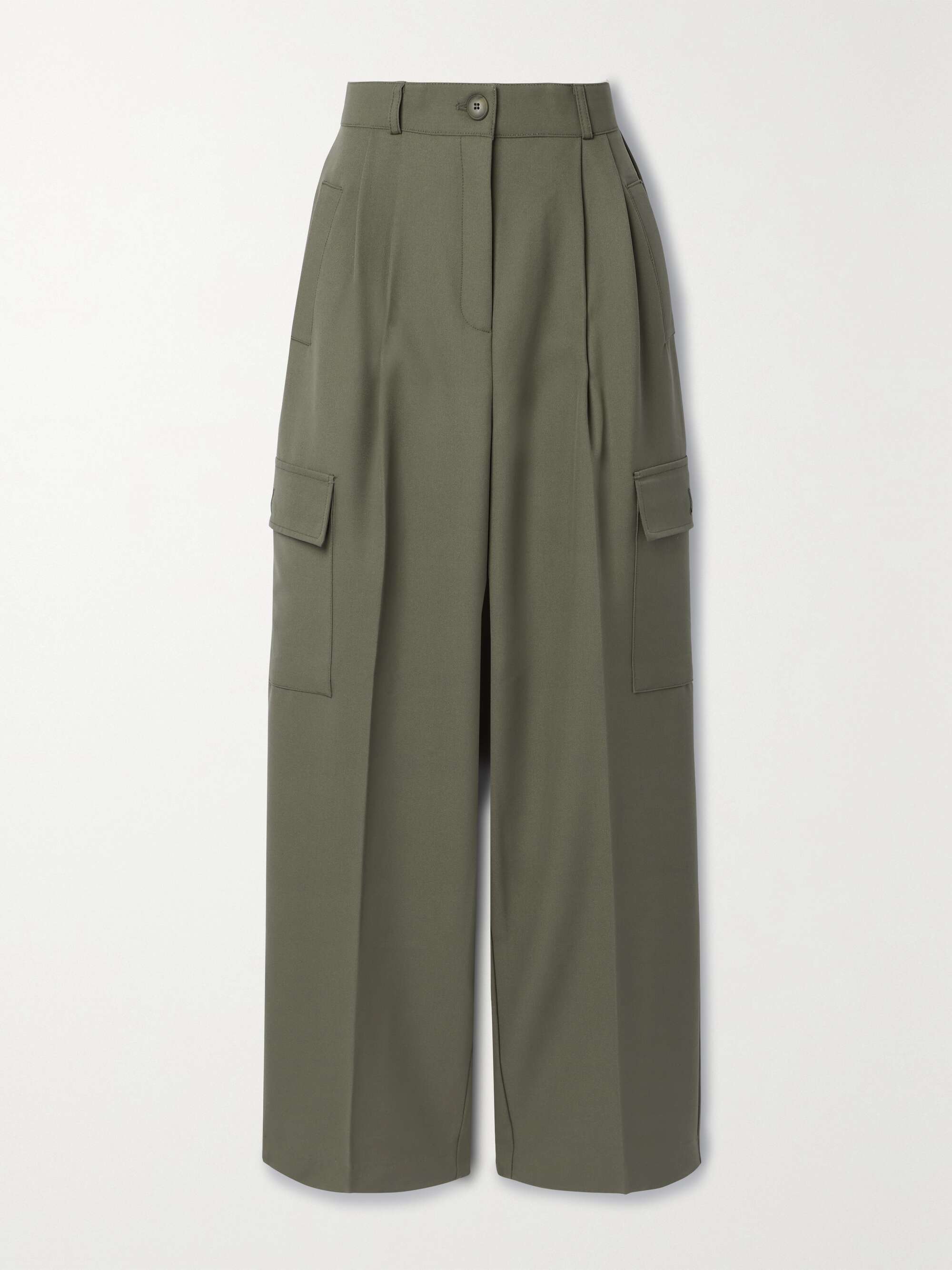 Army green Maesa pleated woven wide-leg cargo pants | FRANKIE SHOP | NET-A-PORTER