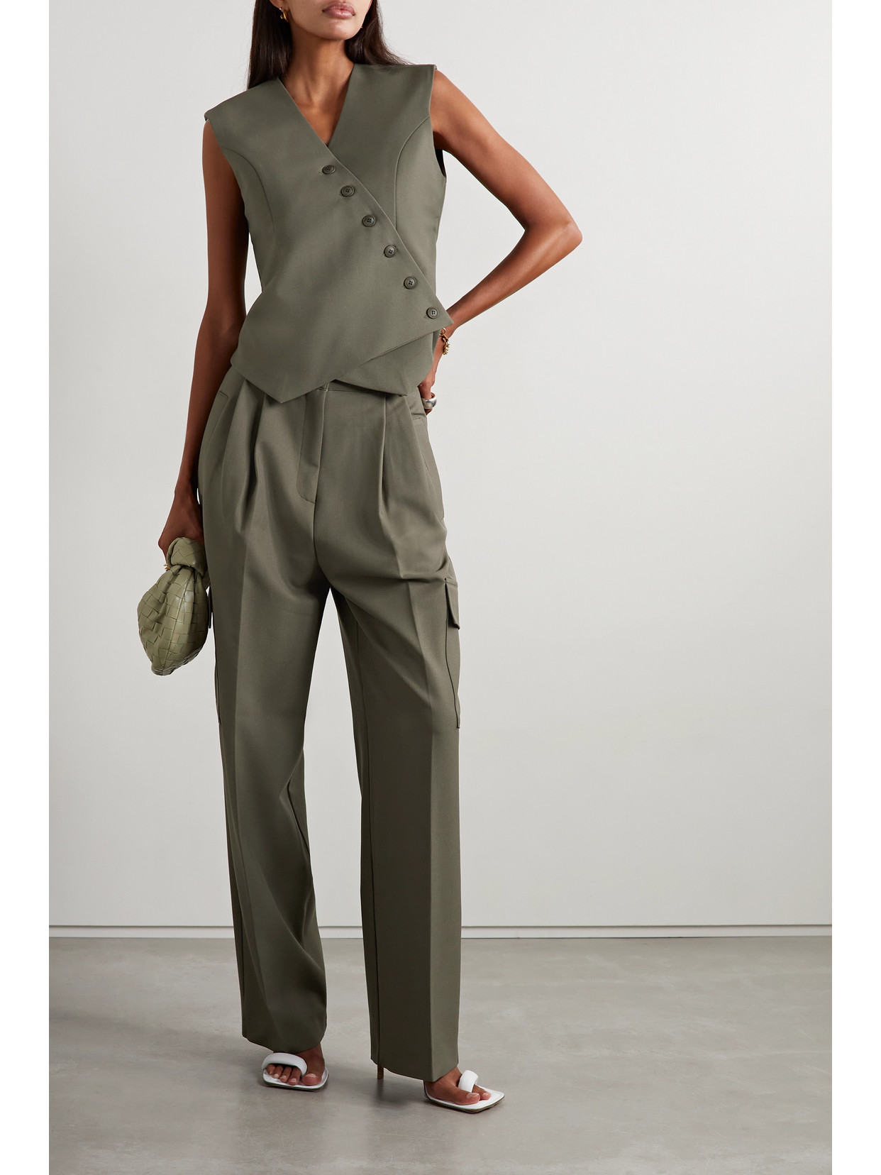 The Frankie Shop Maesa Asymmetric Woven Vest In Green