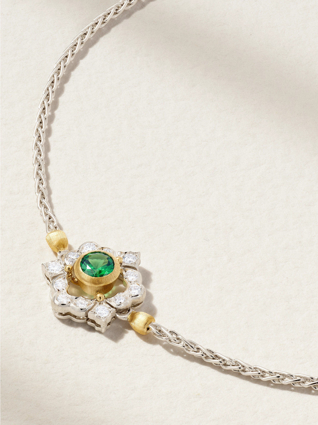 Buccellati Ghirland 18-karat White And Yellow Gold, Diamond And Tsavorite Bracelet In Green