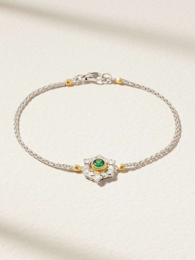 Buccellati Ghirland 18-karat White And Yellow Gold, Diamond And Tsavorite Bracelet