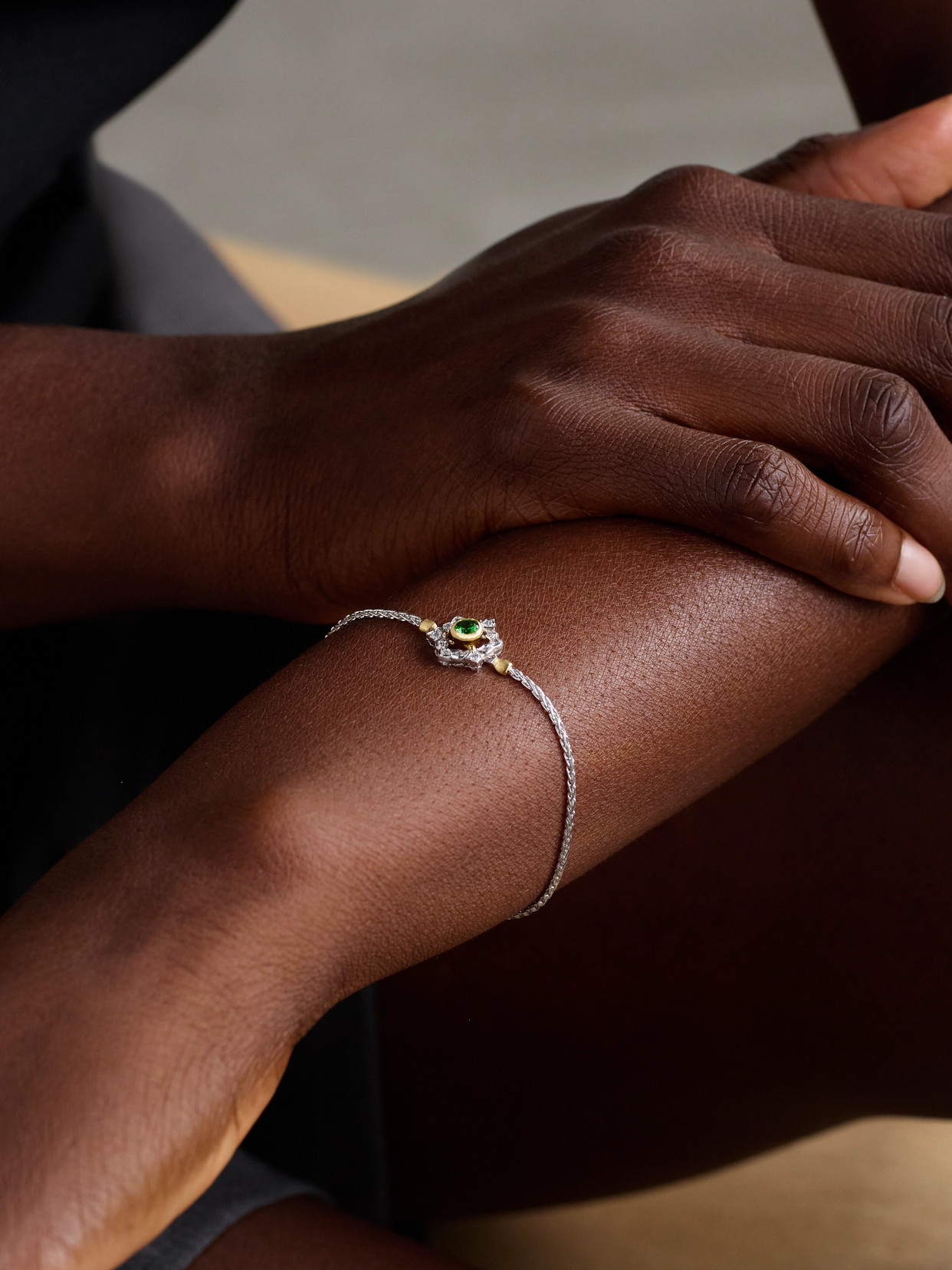 Buccellati Ghirland 18-karat White And Yellow Gold, Diamond And Tsavorite Bracelet In Green