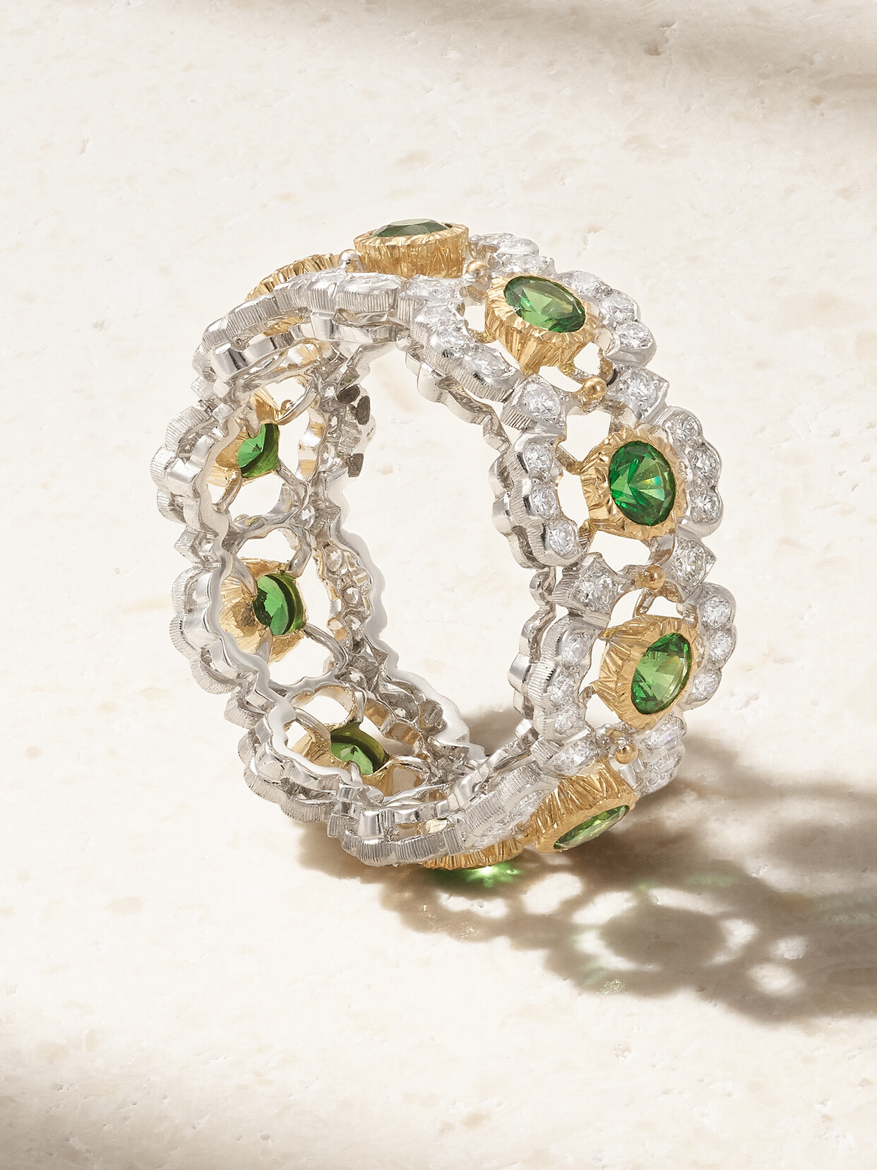 Buccellati – Ghirlanda Eternelle 18-karat Yellow And White Gold, Tsavorite And Diamond Ring – 52