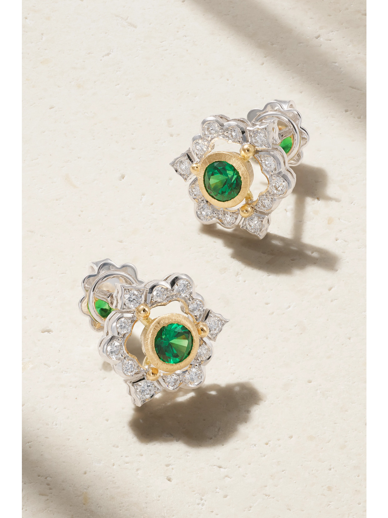 Buccellati Ghirlanda 18-karat White And Yellow Gold, Tsavorite And Diamond Earrings