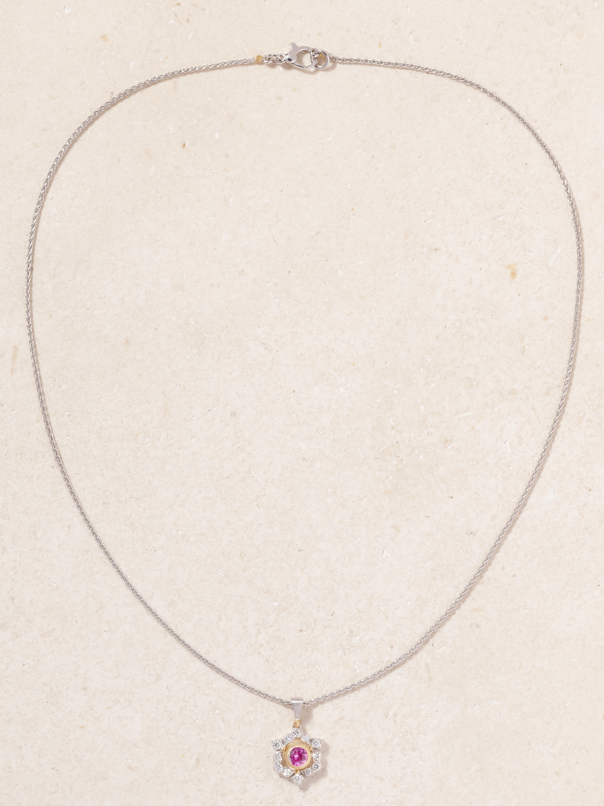 BUCCELLATI 14-KARAT WHITE AND YELLOW GOLD DIAMOND AND SAPPHIRE NECKLACE