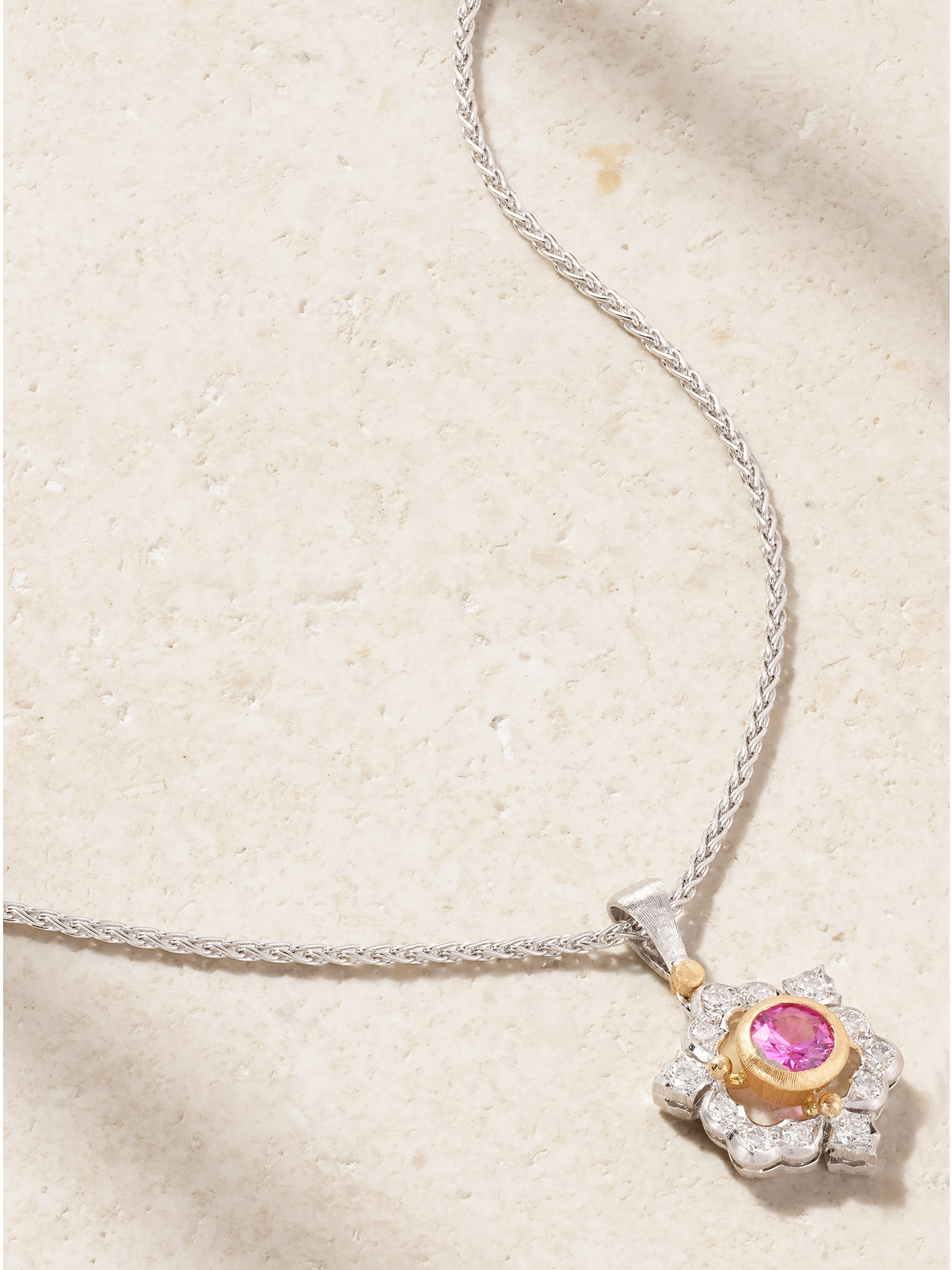 Buccellati 14-karat White And Yellow Gold Diamond And Sapphire Necklace In Metallic