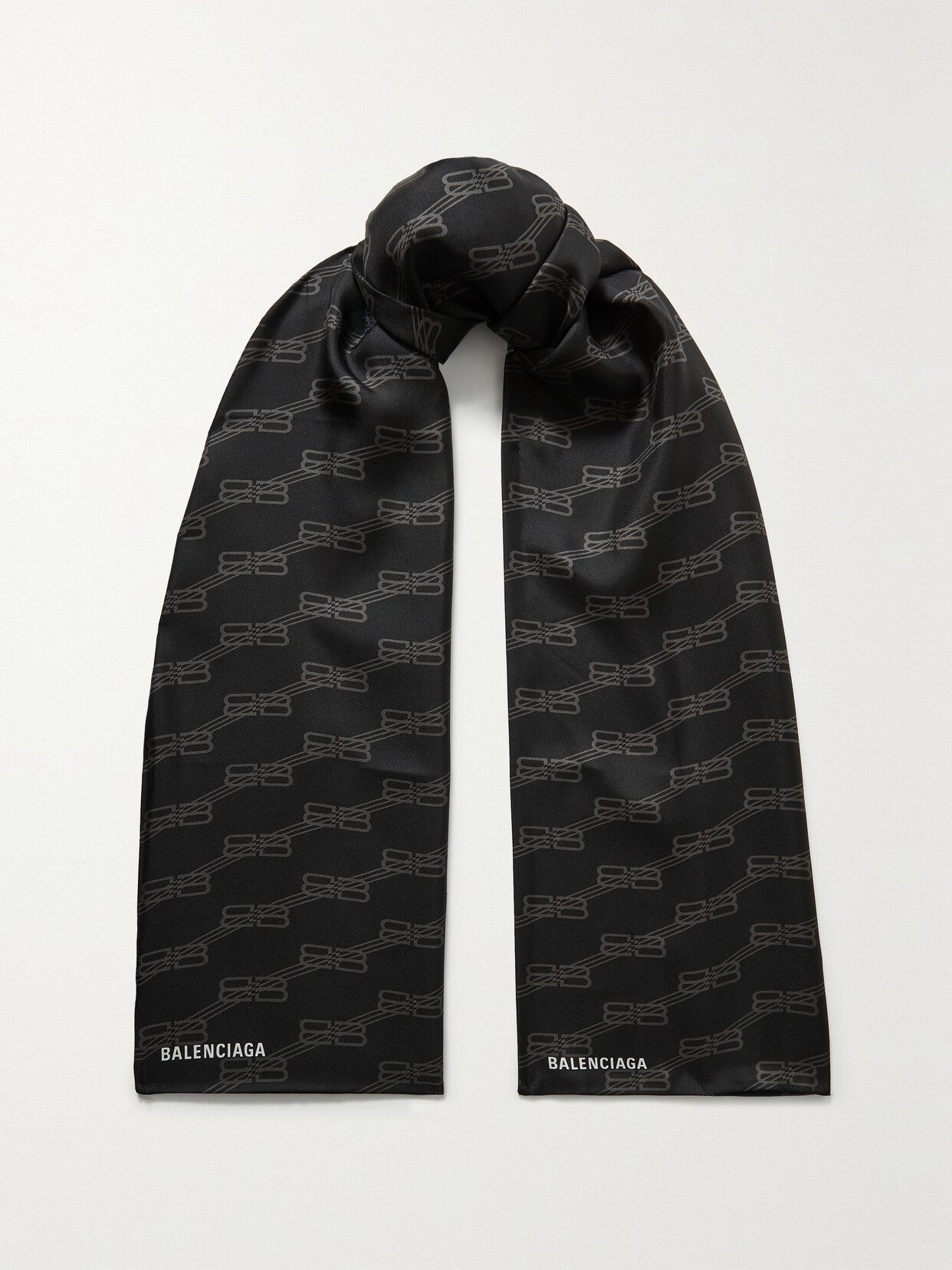 BALENCIAGA LOGO-PRINTED SILK-TWILL SCARF