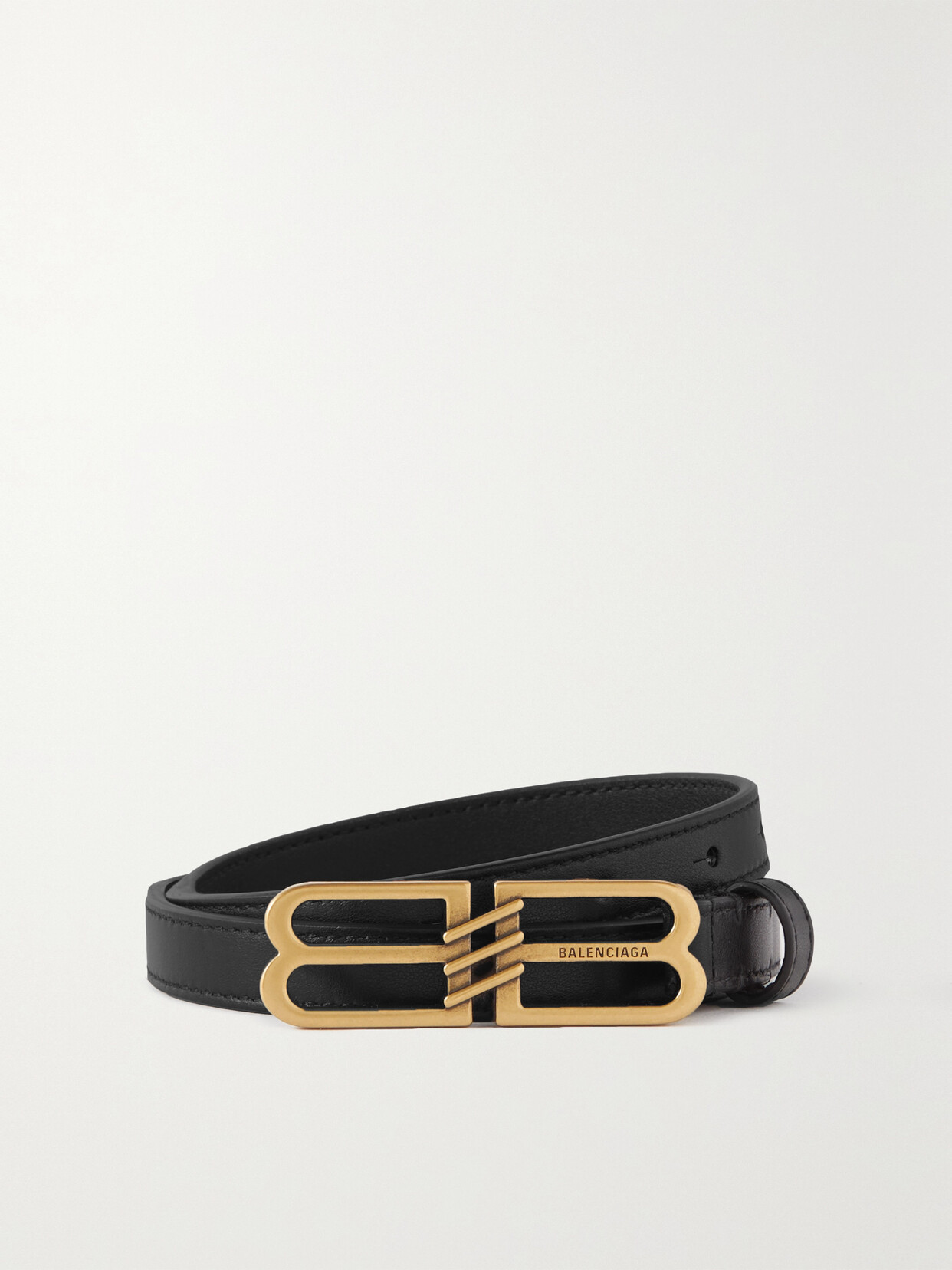 Shop Balenciaga Bb Leather Belt In Black