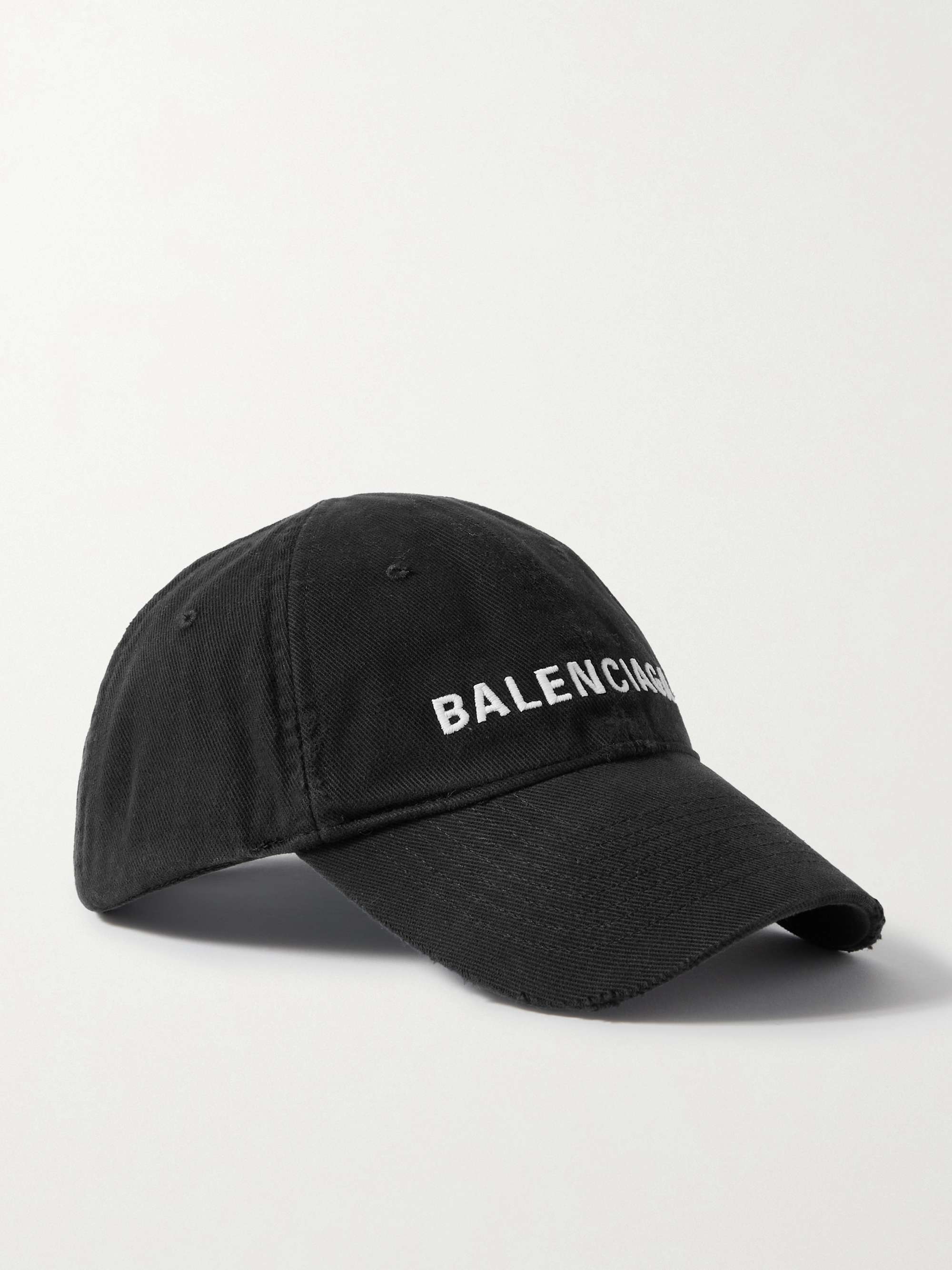 Distressed embroidered cotton-twill baseball cap