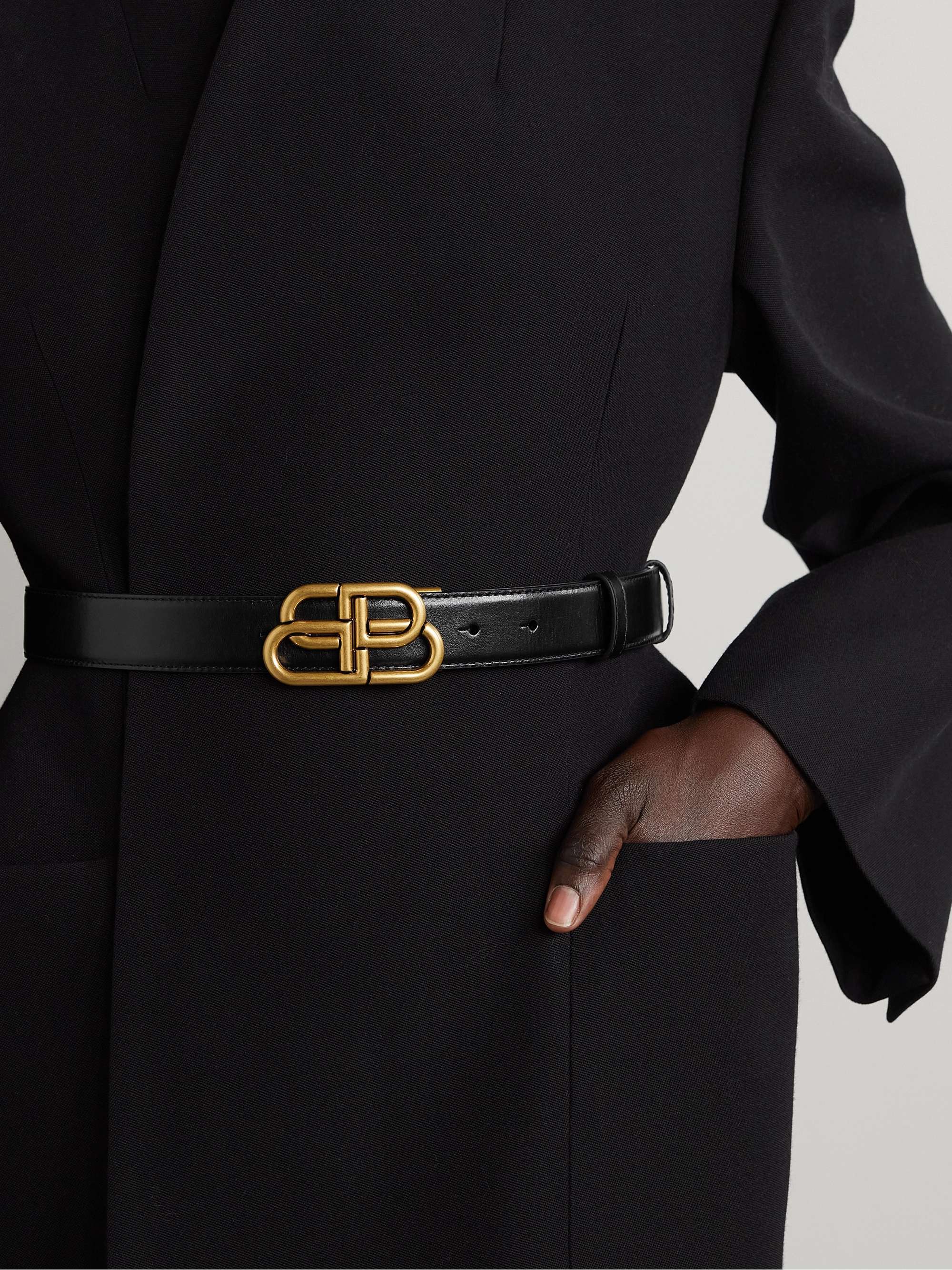 BALENCIAGA BB reversible croc-effect and smooth leather waist belt