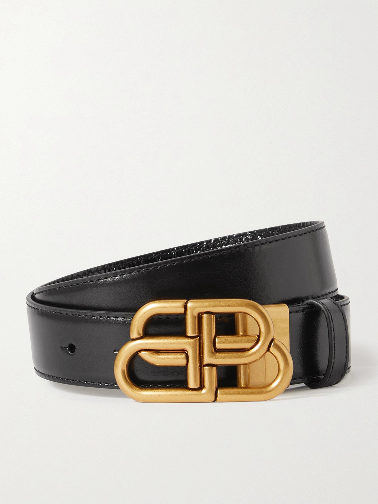 Balenciaga Bb Reversible Croc-effect And Smooth Leather Waist Belt In Black