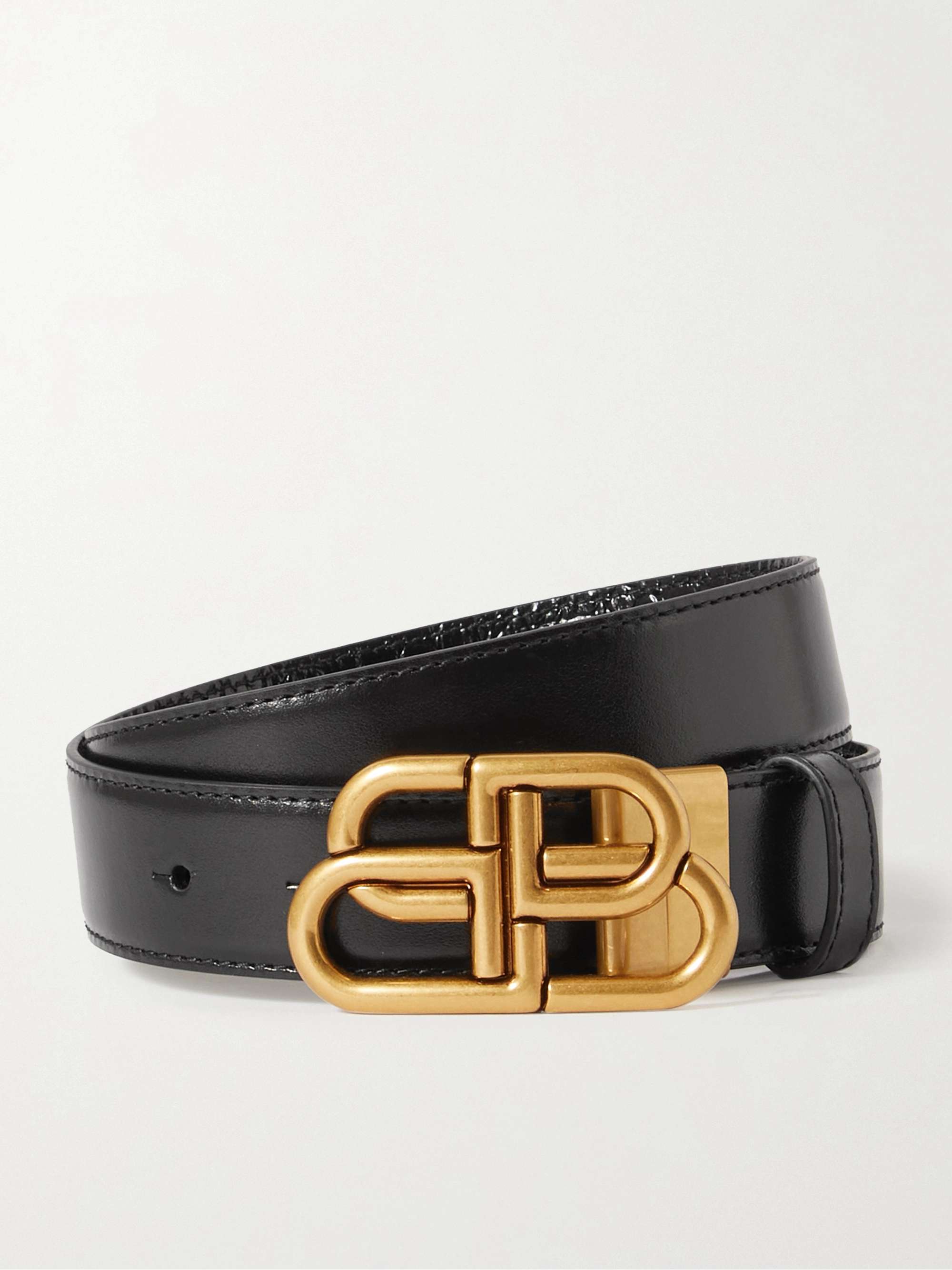 BALENCIAGA BB reversible croc-effect and smooth leather waist belt ...