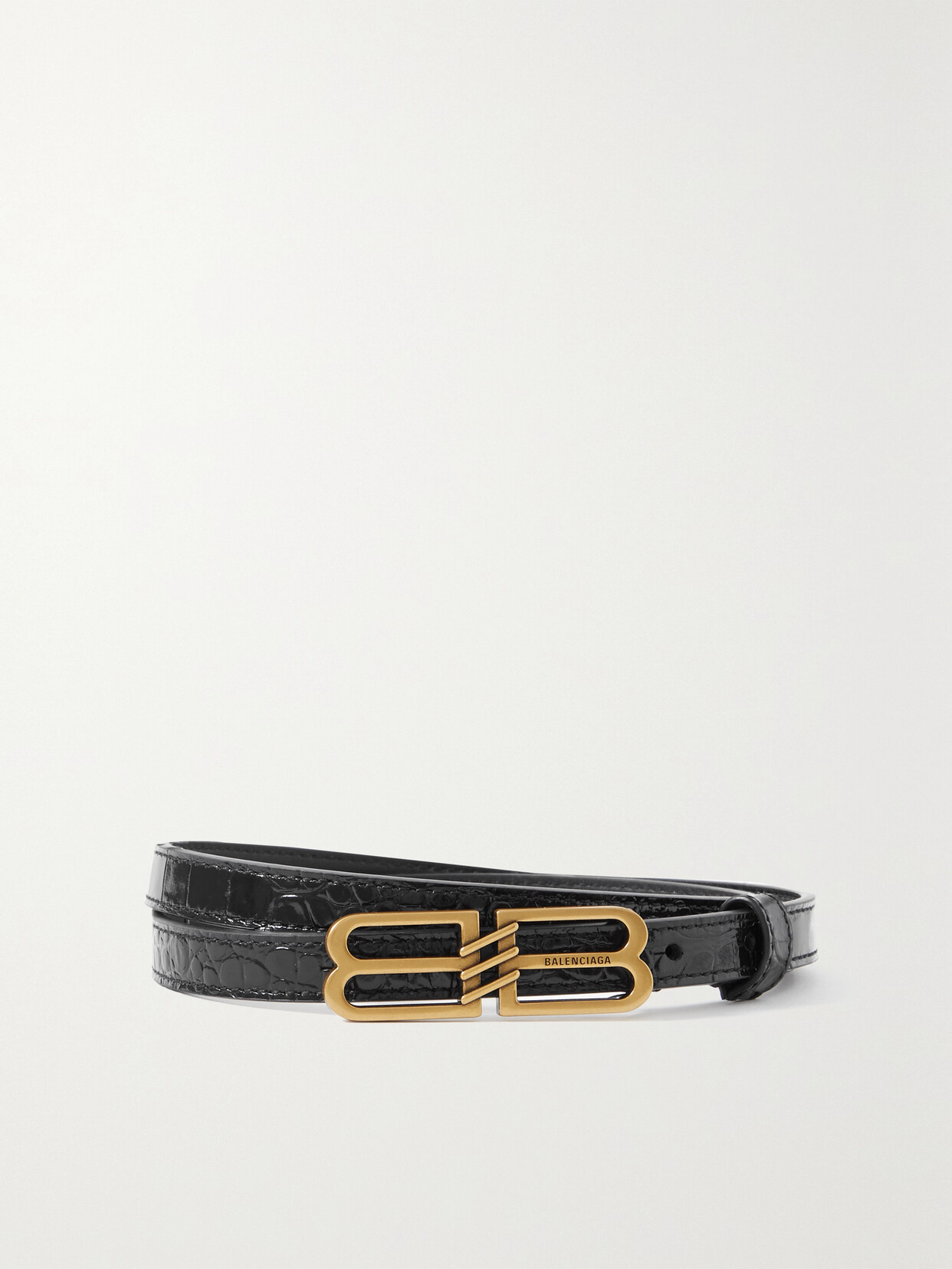 Balenciaga Bb Croc-effect Leather Belt - Black
