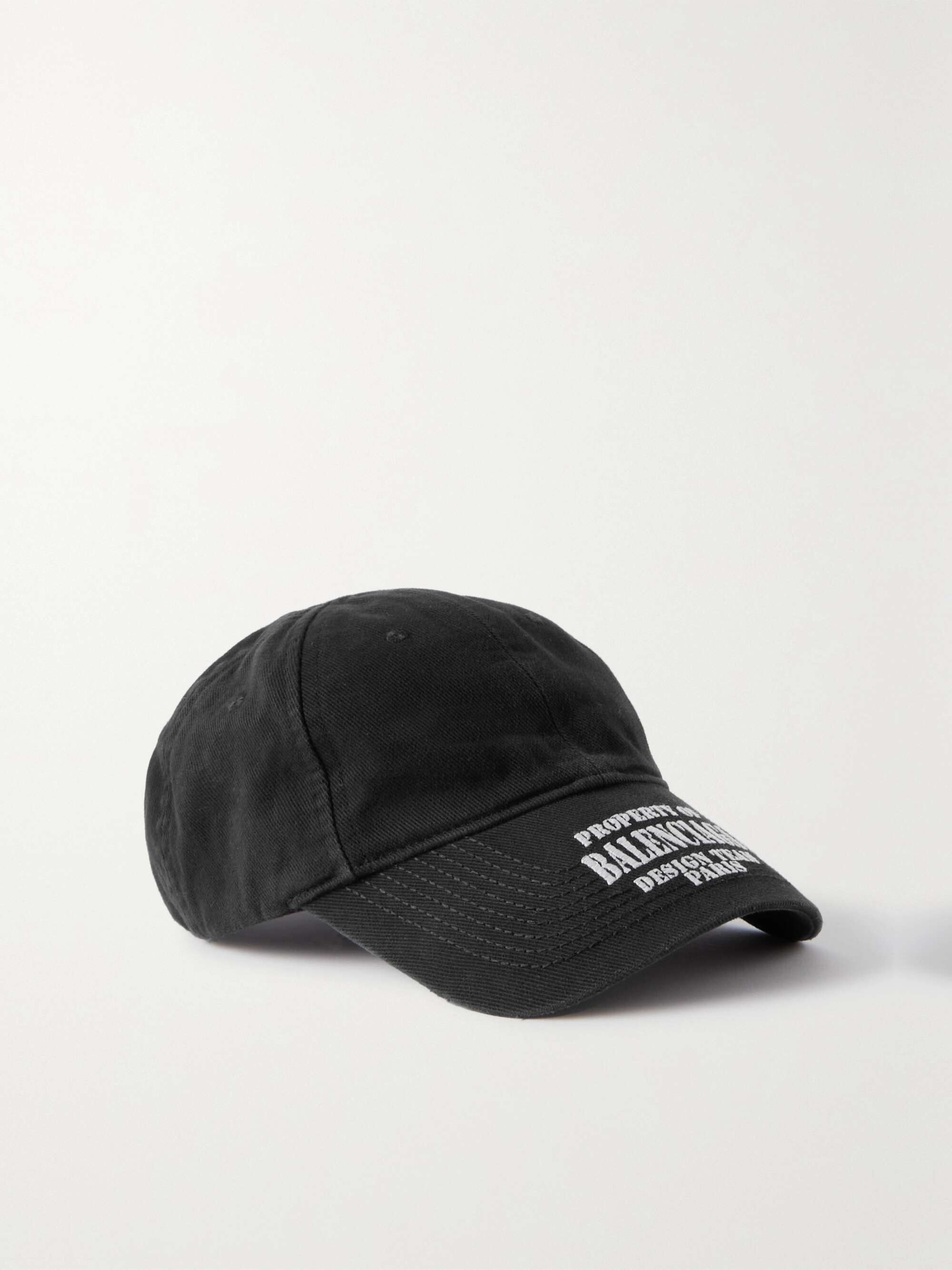 Black Embroidered cotton-twill baseball 