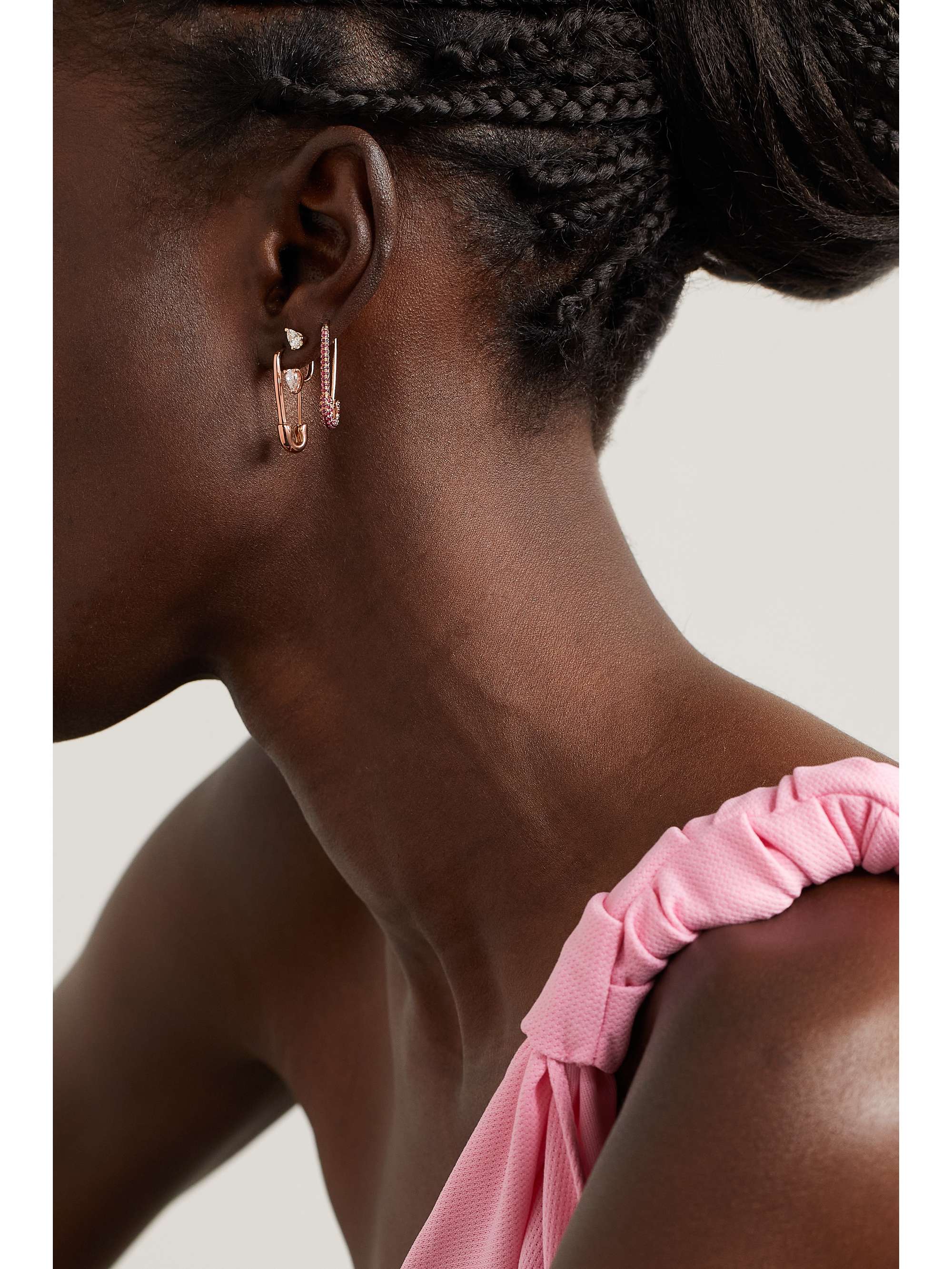 ANITA KO Safety Pin 18-karat rose gold single earring