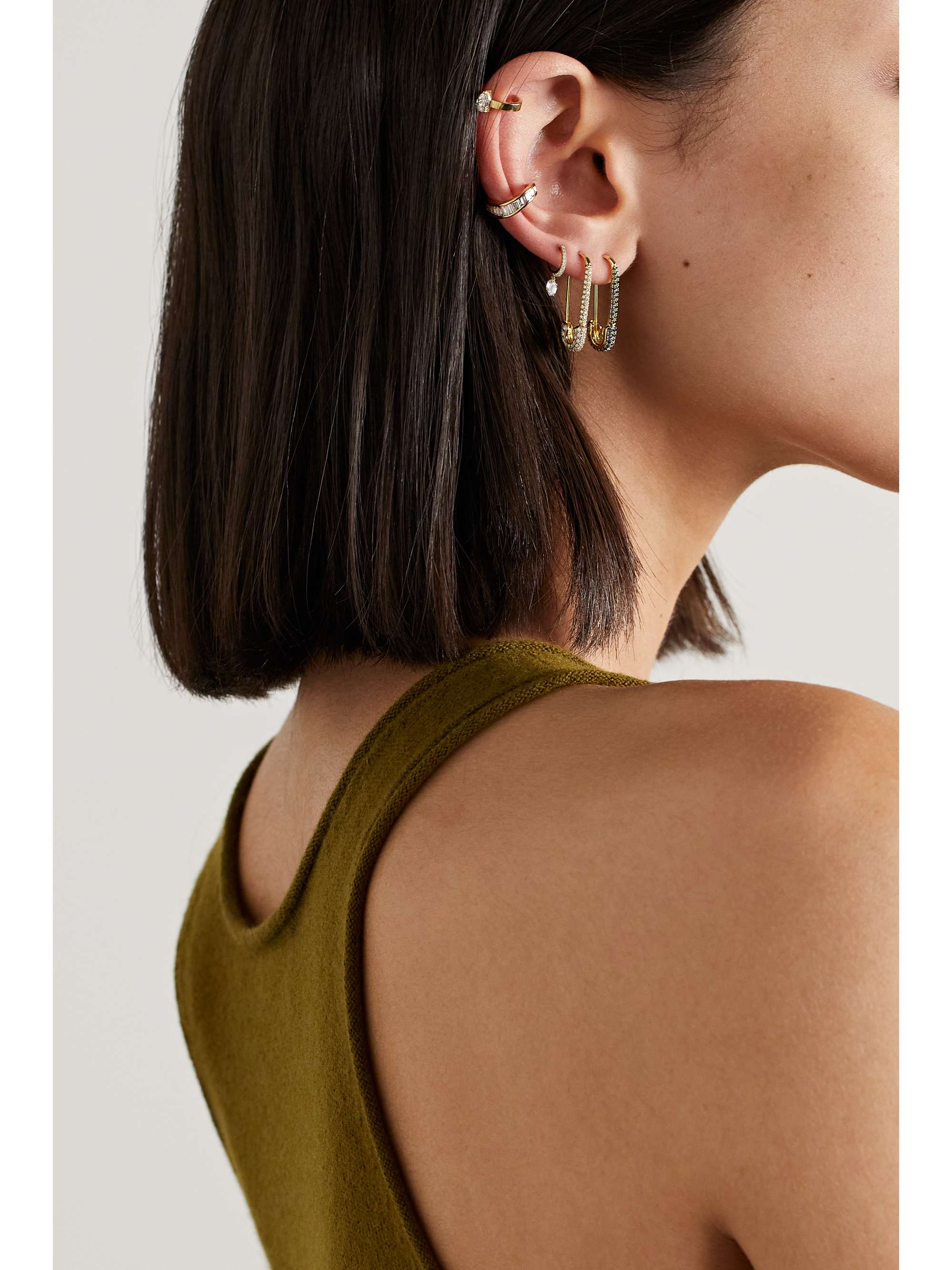 ANITA KO Safety Pin 18-karat gold sapphire earring