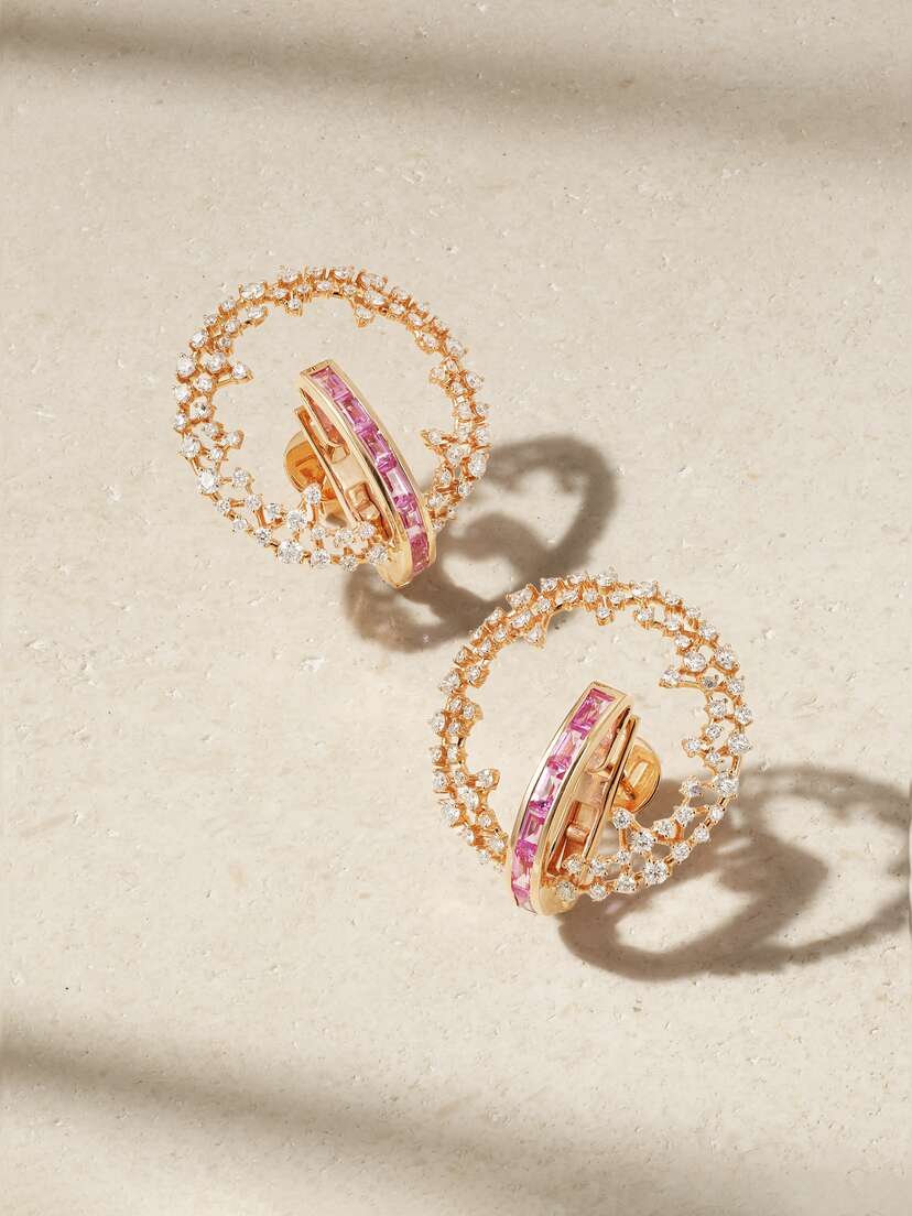 Ananya Scatter Full Moon 18-karat Rose Gold, Sapphire And Diamond Earrings