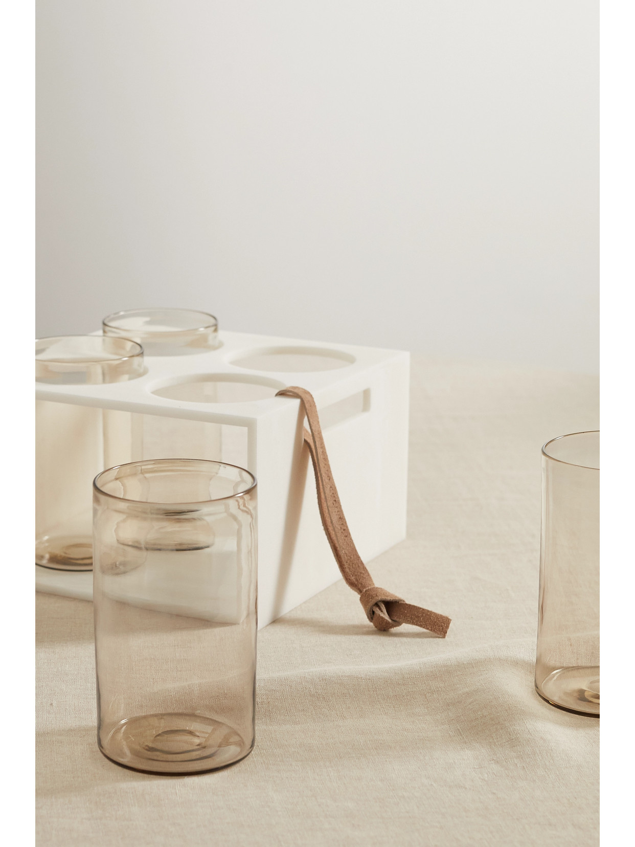 Shop Brunello Cucinelli Set Of Four Water Glasses With Krion Holder In Neutrals