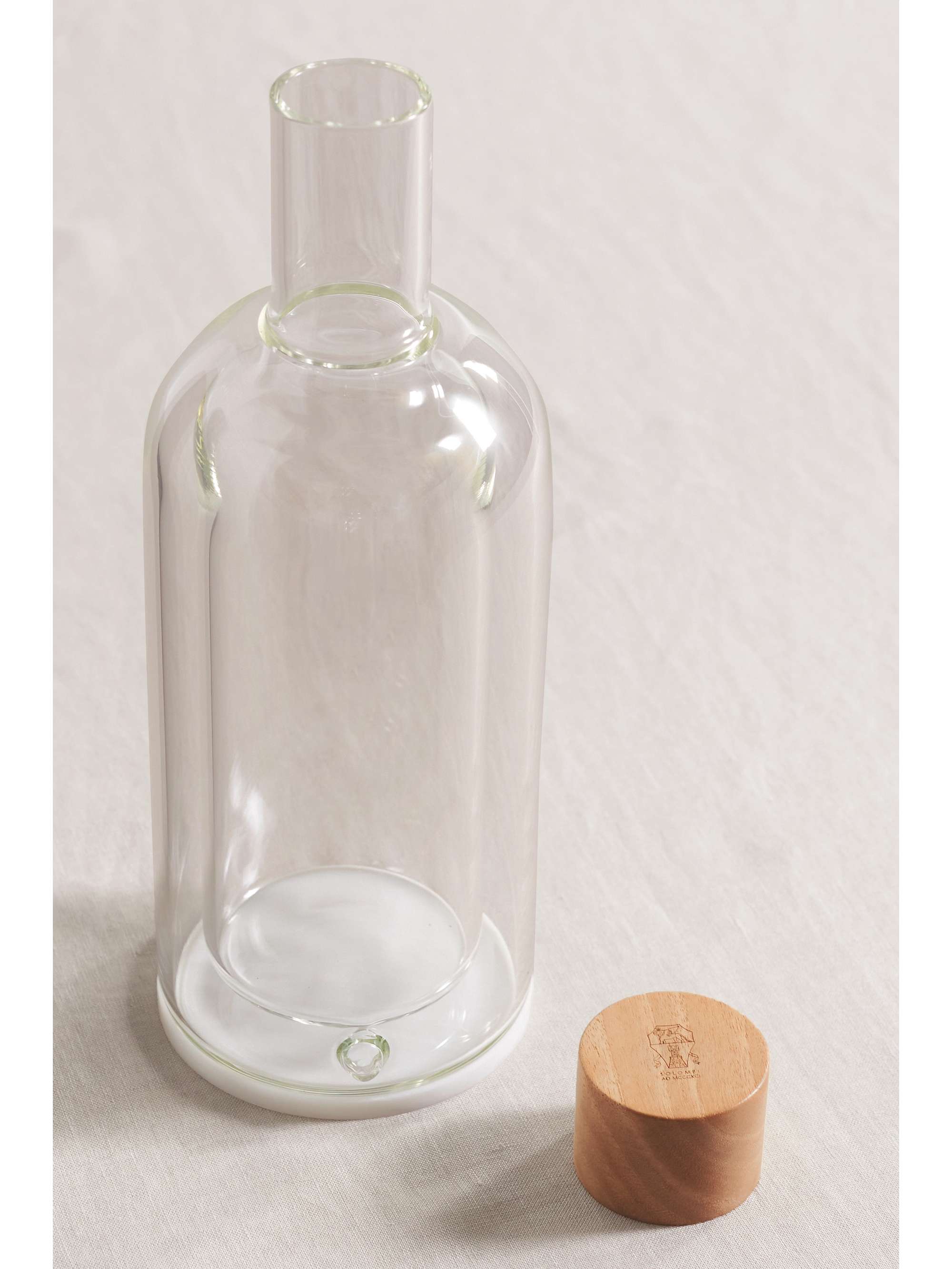 BRUNELLO CUCINELLI Glass and walnut wood bottle