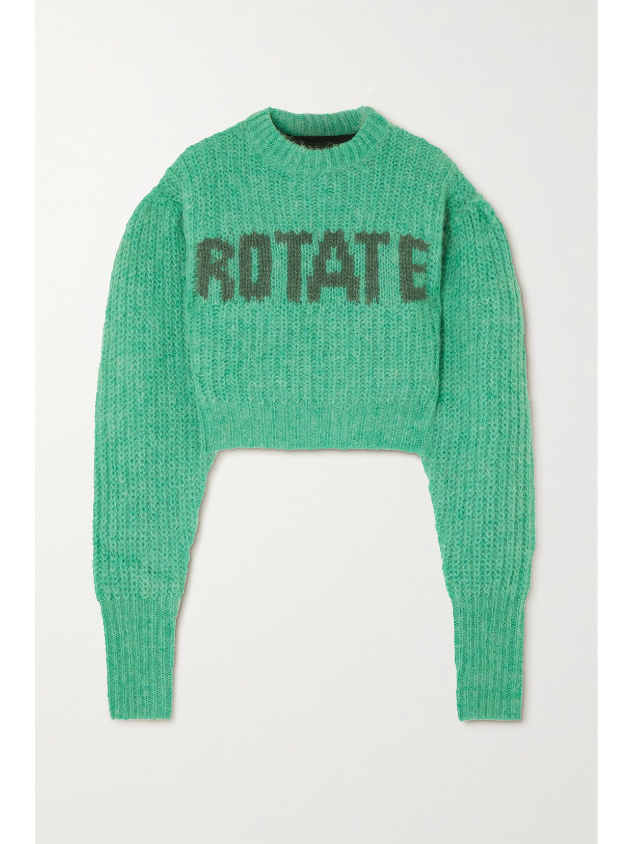 Adley Cropped Intarsia Wool-blend Ribbed-knit Sweater