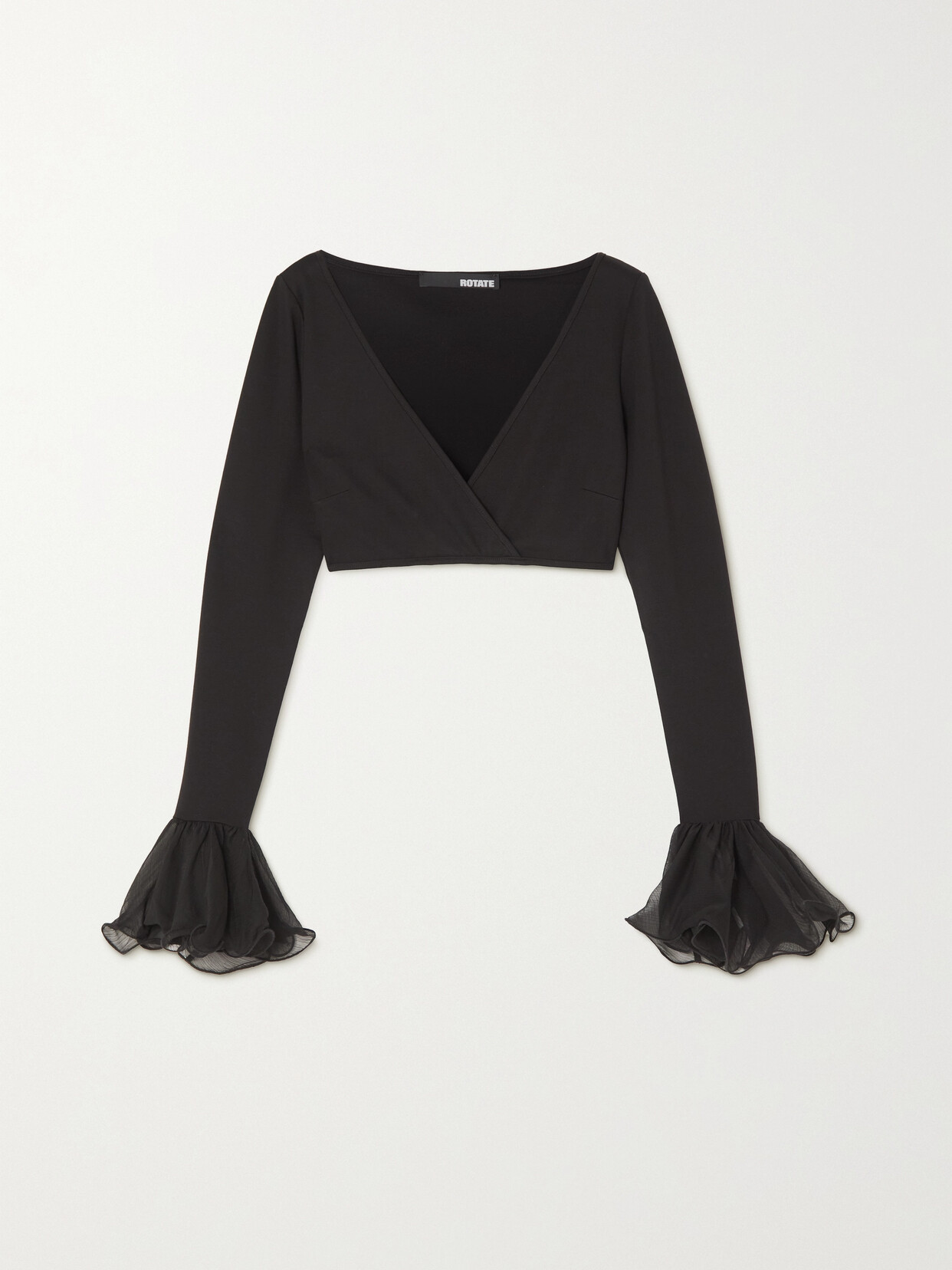 ROTATE Birger Christensen - + Net Sustain Sabrina Cropped Chiffon-trimmed Ecovero-blend Jersey Top - Black