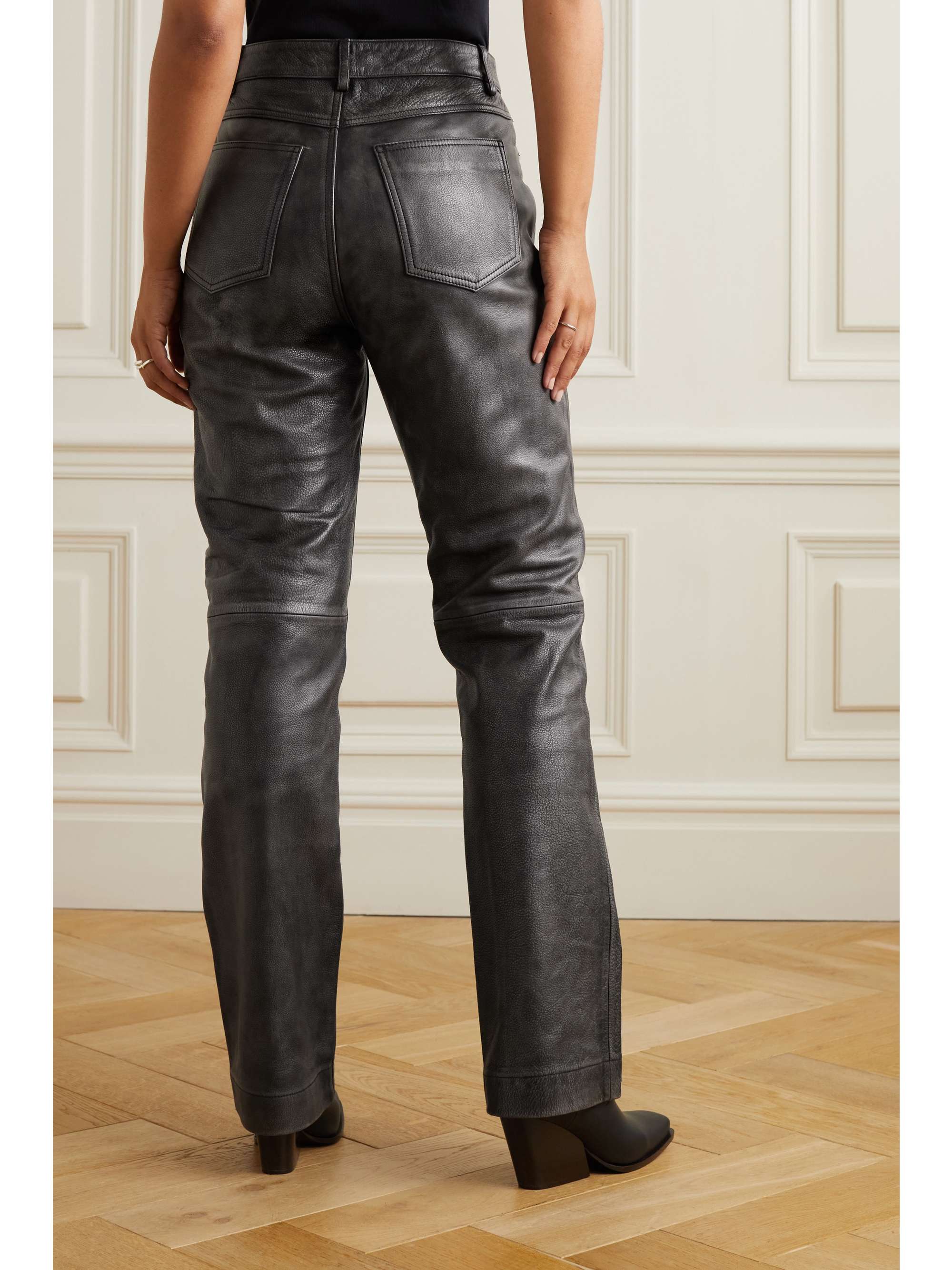REMAIN BIRGER CHRISTENSEN Distressed textured-leather straight-leg pants  NET-A-PORTER