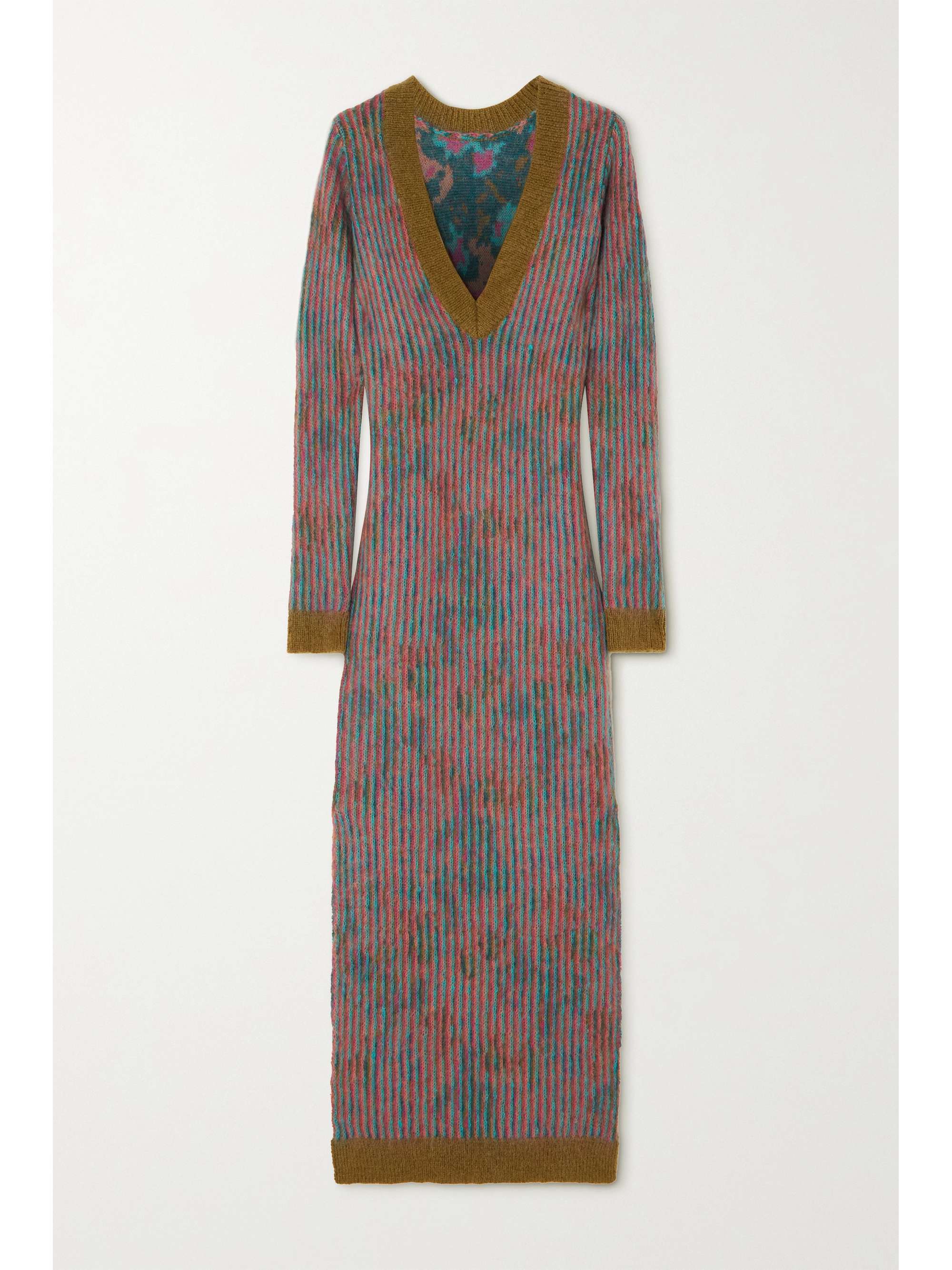 Brushed ribbed jacquard-knit midi dress 