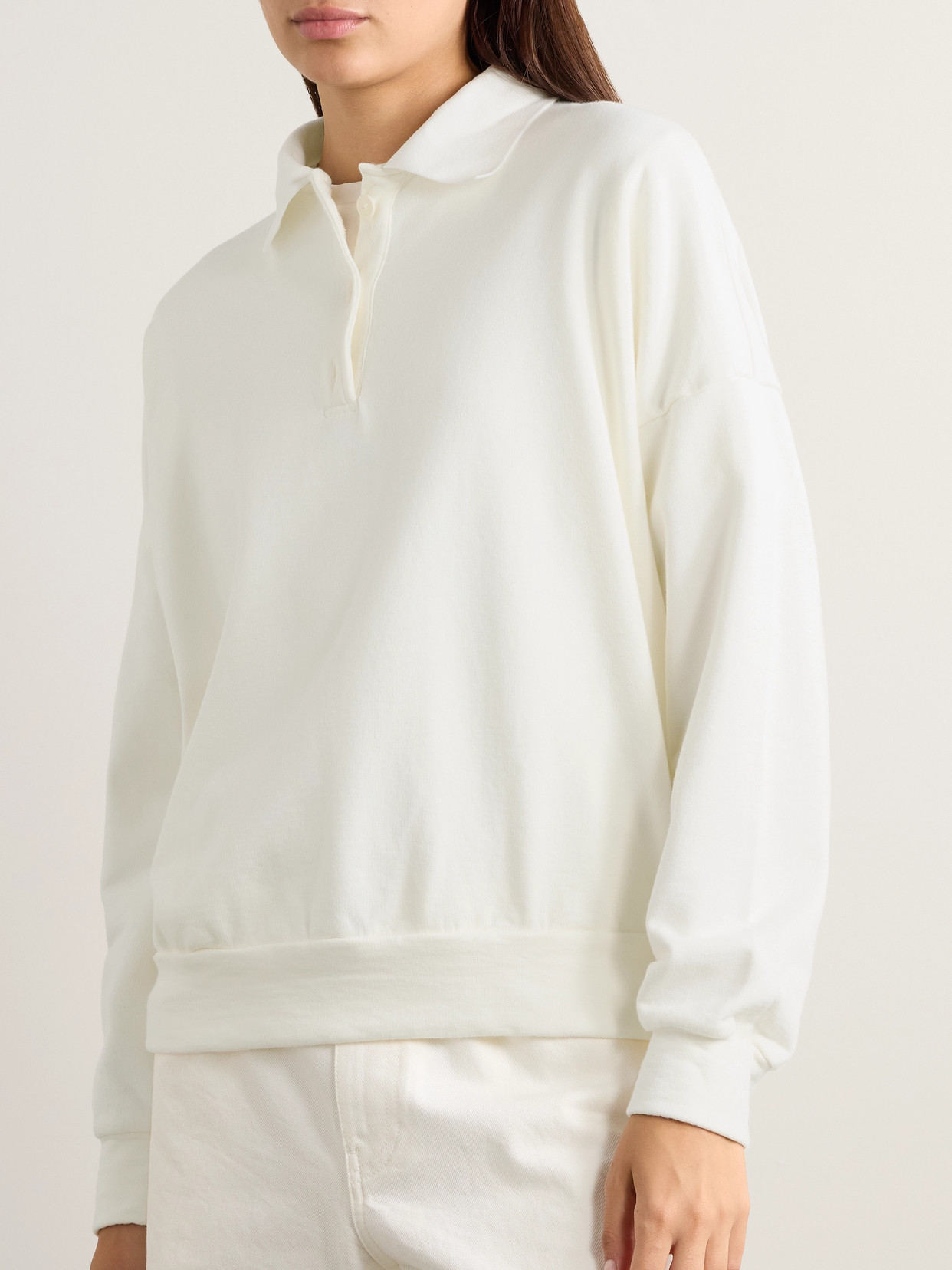 Shop The Row Essentials Corzas Cotton-terry Polo Top In Cream