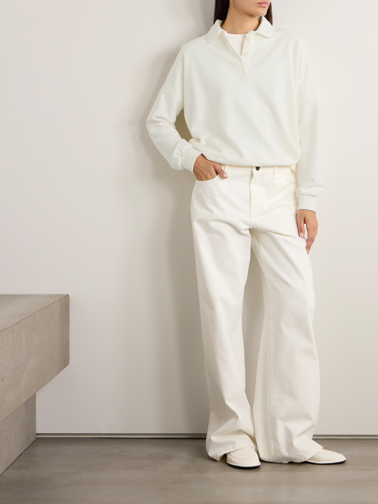 The Row Essentials Corzas Cotton-terry Polo Top In Cream