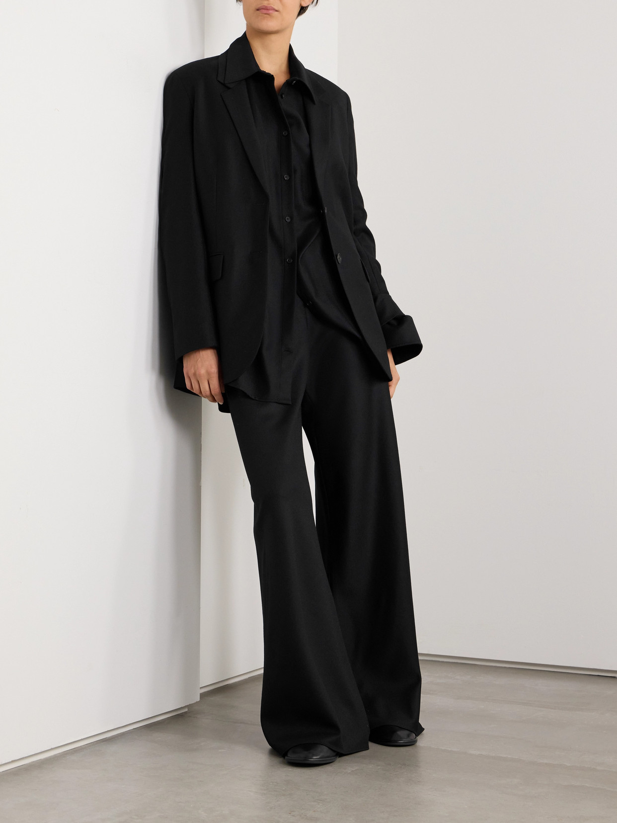 Shop The Row Essentials Gala Wool And Mohair-blend Wide-leg Pants In Black