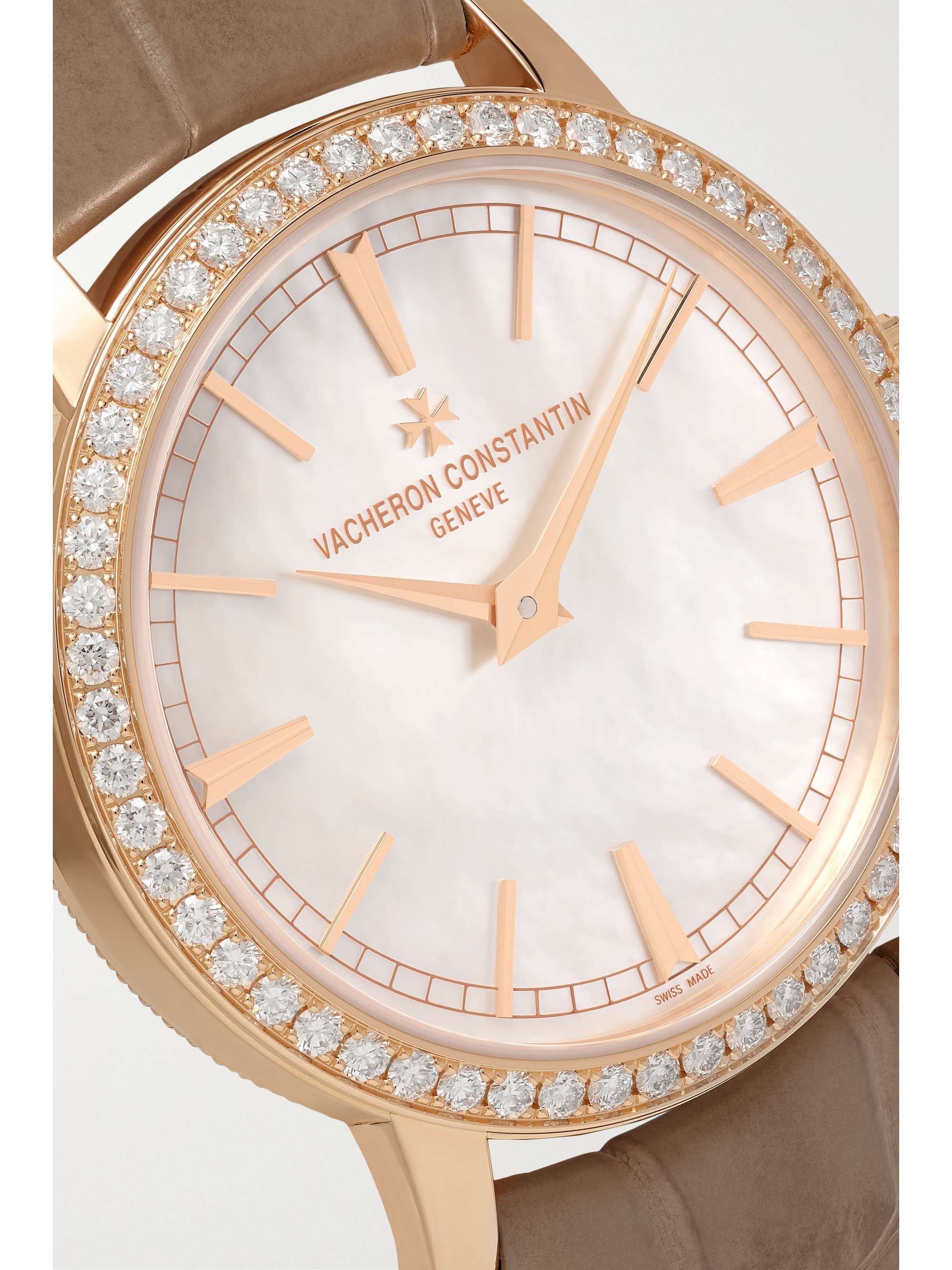 VACHERON CONSTANTIN Traditionnelle Hand-Wound 33mm 18-karat pink gold, alligator and diamond watch