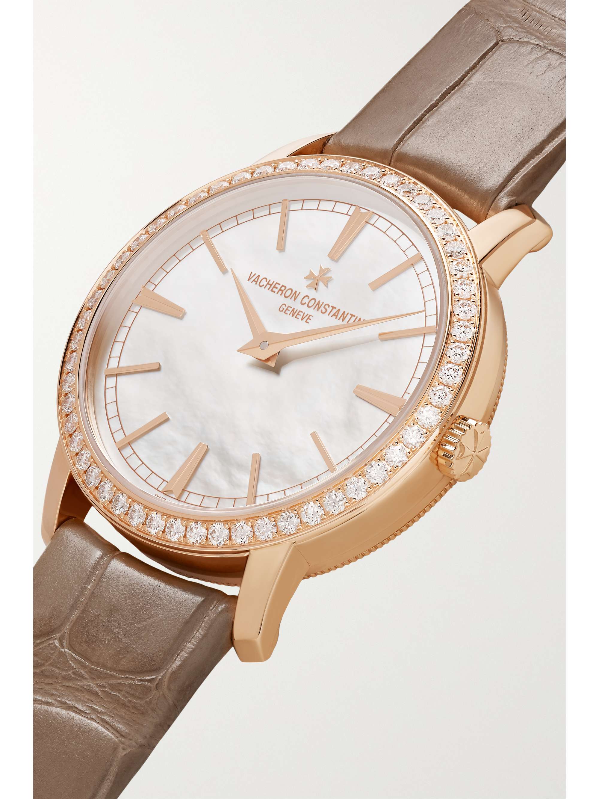 VACHERON CONSTANTIN Traditionnelle Hand-Wound 33mm 18-karat pink gold, alligator and diamond watch