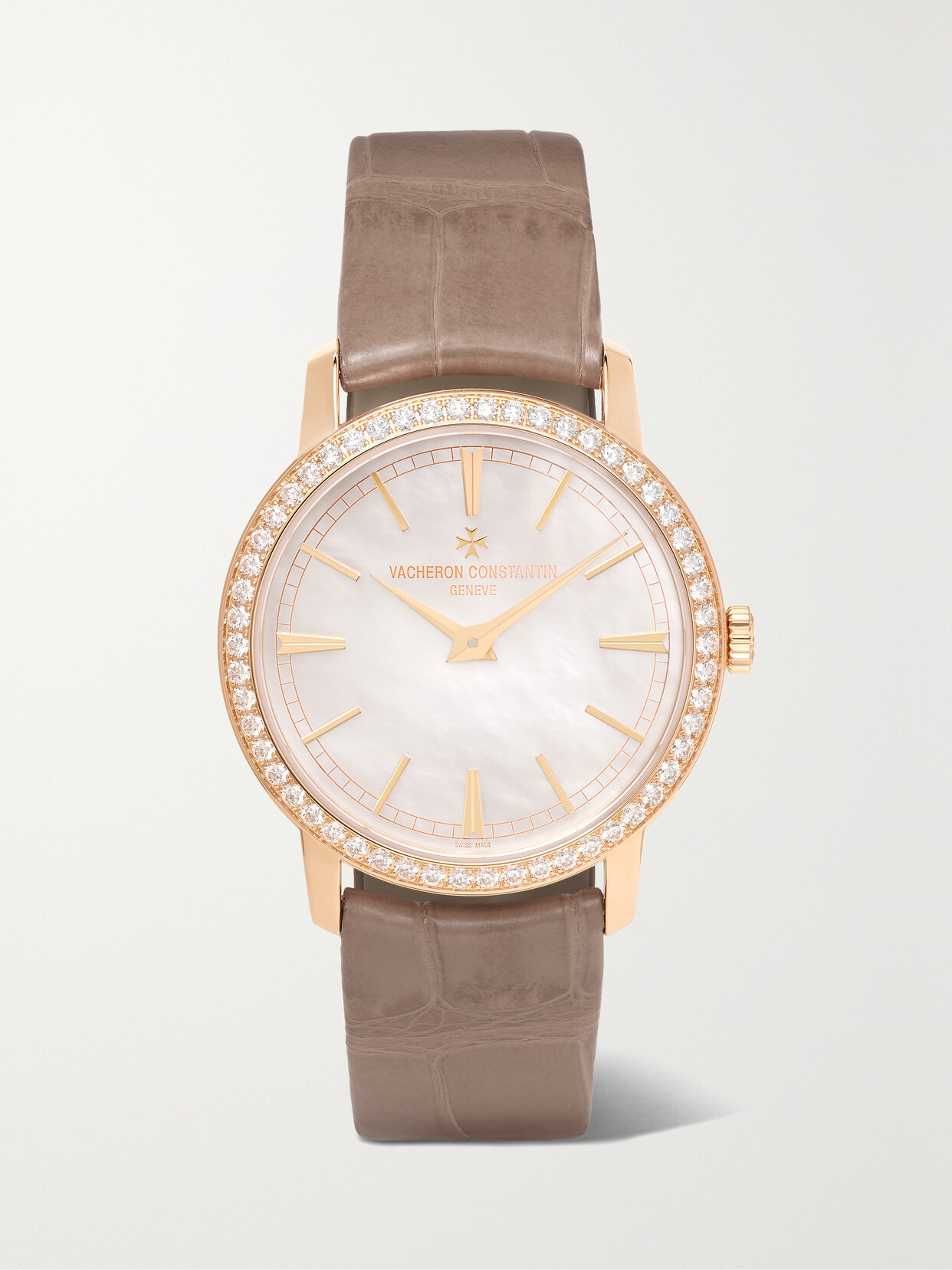 Vacheron Constantin Traditionnelle Hand-wound 33mm 18-karat Pink Gold, Alligator And Diamond Watch In Rose Gold