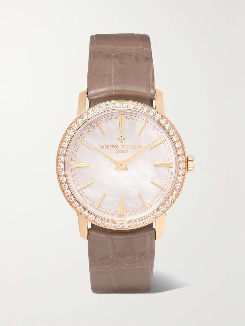 Vacheron Constantin Traditionnelle Hand-wound 33mm 18-karat Pink Gold, Alligator And Diamond Watch