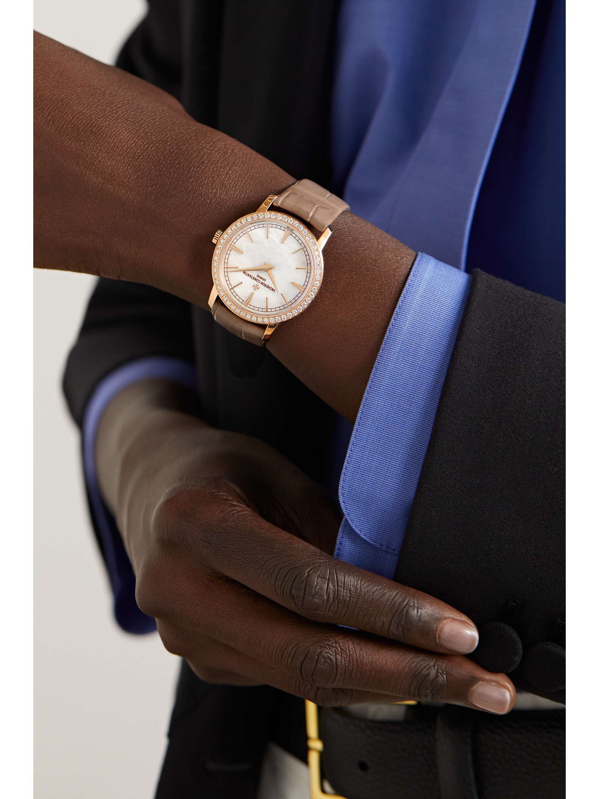 VACHERON CONSTANTIN Traditionnelle Hand-Wound 33mm 18-karat pink gold, alligator and diamond watch