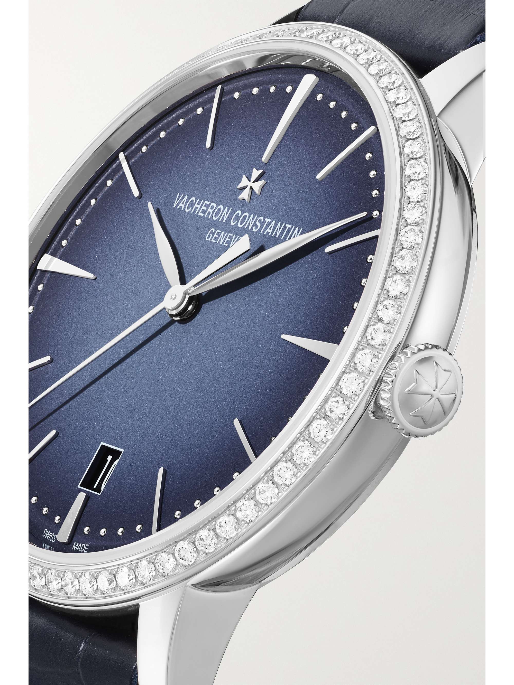 VACHERON CONSTANTIN Patrimony Automatic 36.5mm 18-karat white gold, diamond and alligator watch