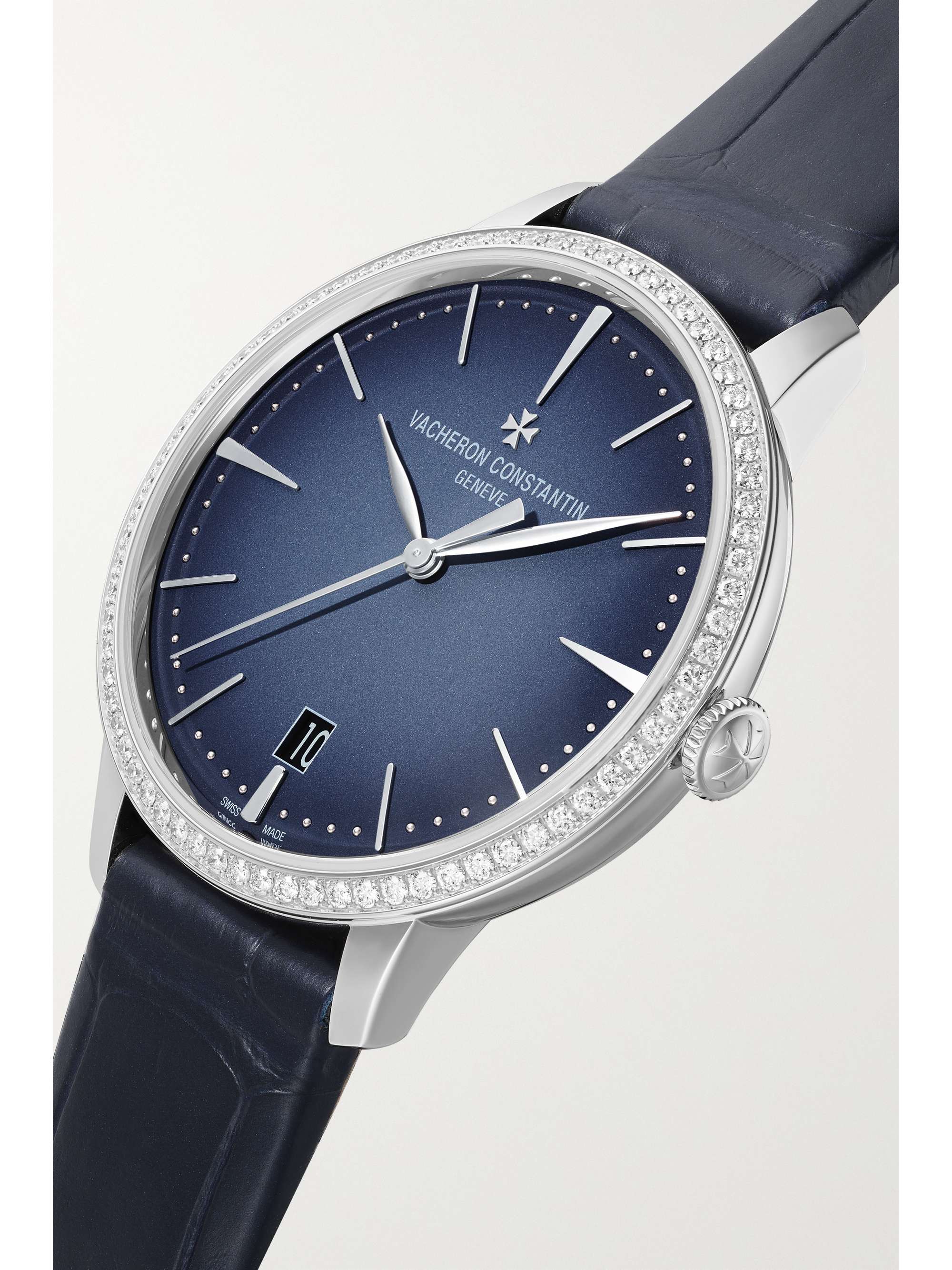 VACHERON CONSTANTIN Patrimony Automatic 36.5mm 18-karat white gold, diamond and alligator watch
