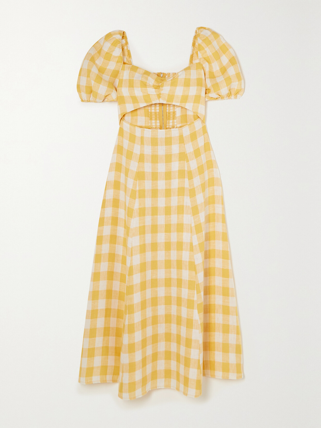 Reformation - Pompano Cutout Gingham Linen Midi Dress - Yellow