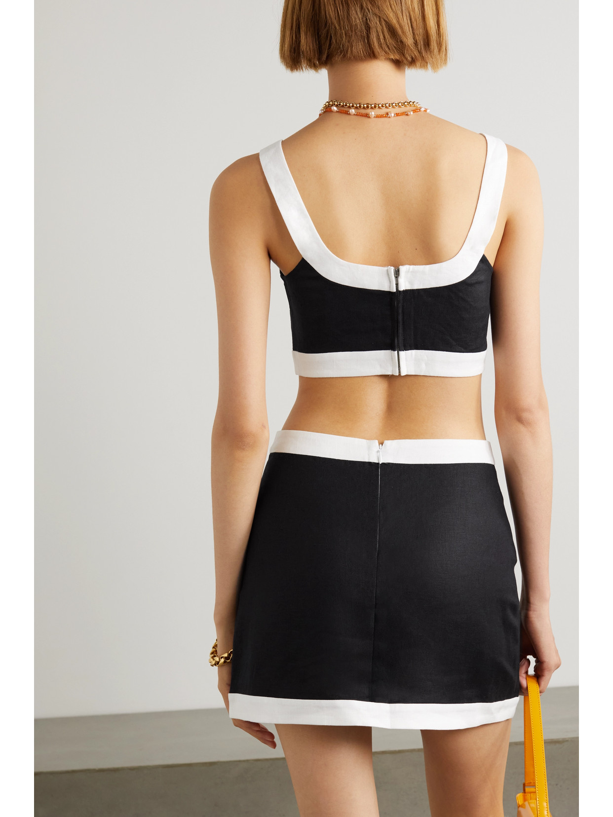 Reformation - Robbie Two-tone Linen Cropped Top And Mini Skirt Set - Black