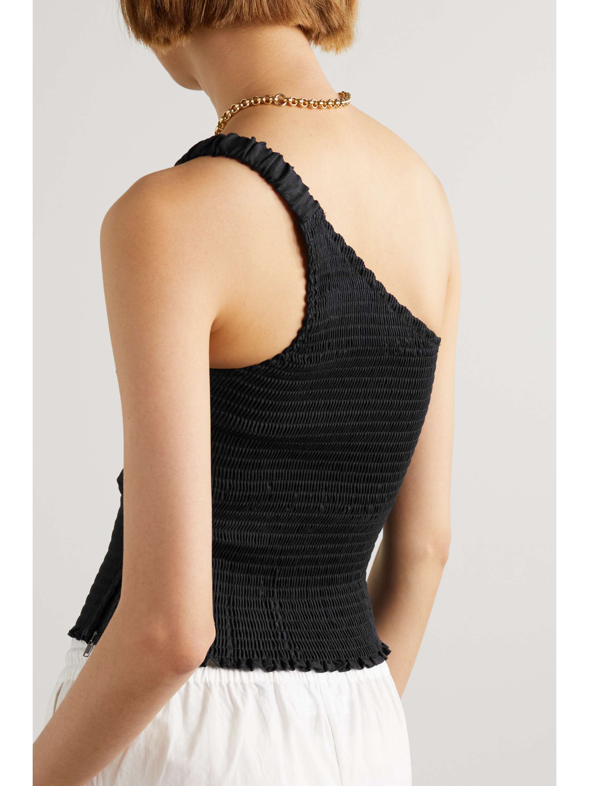 REFORMATION Holly one-shoulder shirred linen tank