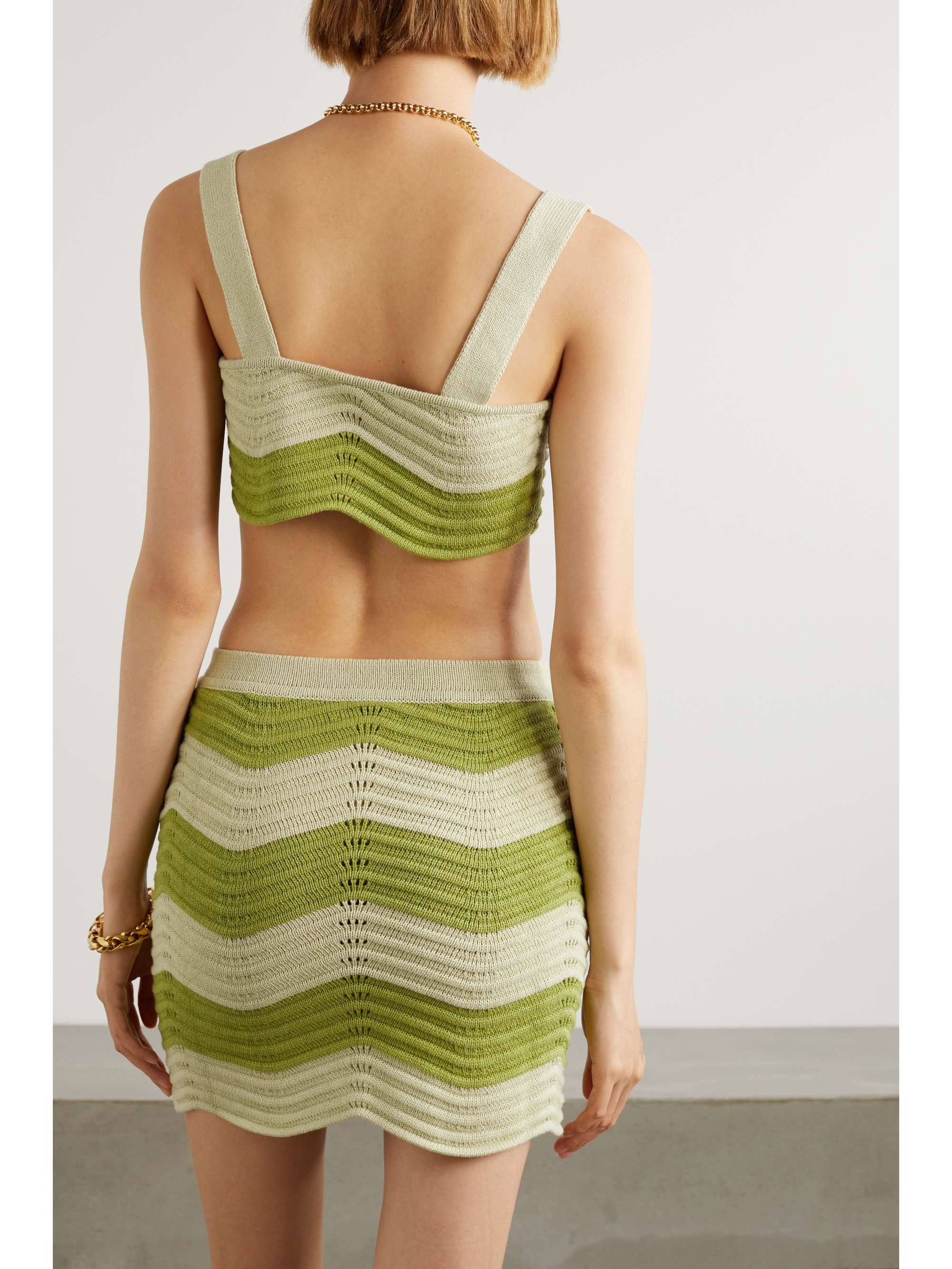 REFORMATION Yara striped organic cotton cropped top and mini skirt set