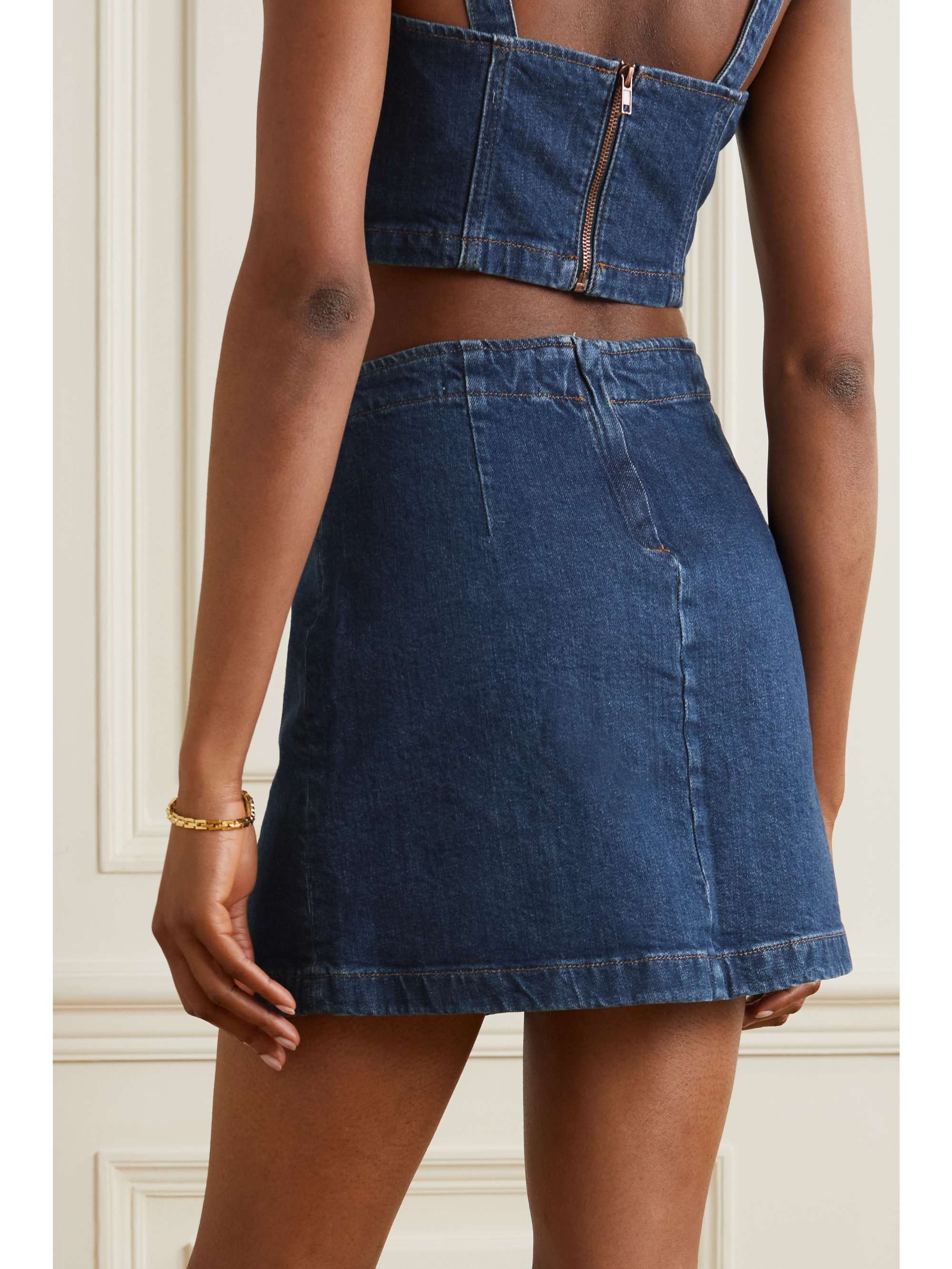 REFORMATION + NET SUSTAIN Freda topstitched organic denim mini skirt